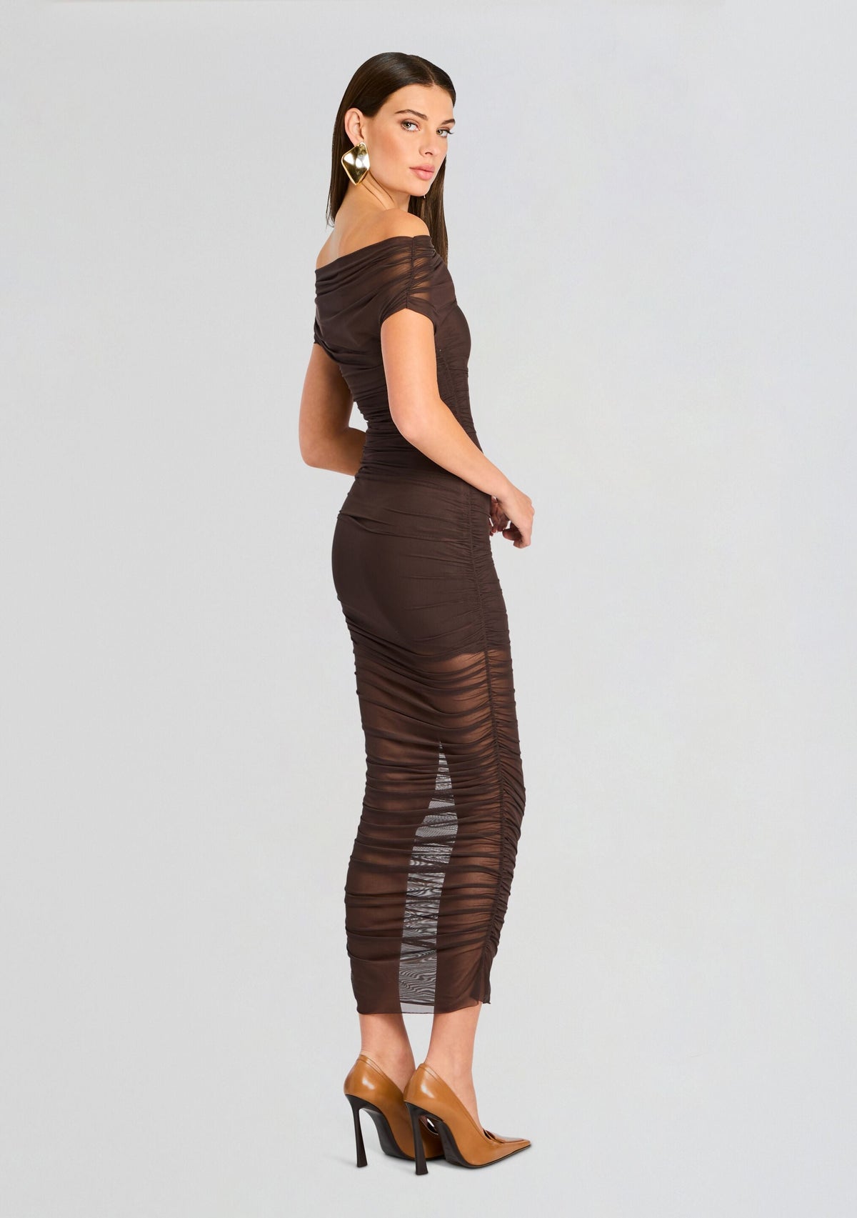 Noel Mesh Midi Dress by SEROYA in Ash Brown, product image 3