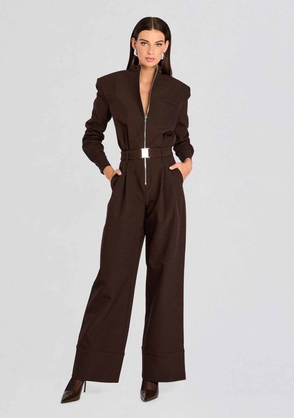 Vera Heavy Crepe Jumpsuit by SEROYA in Ash Brown, product image 5