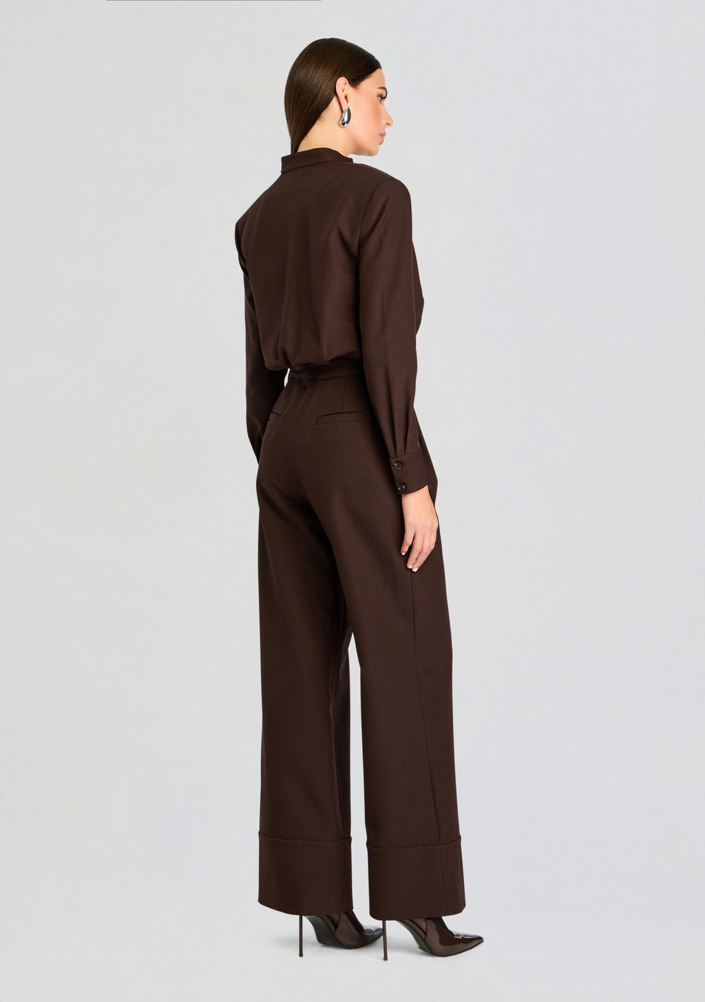 Vera Heavy Crepe Jumpsuit by SEROYA in Ash Brown, product image 4