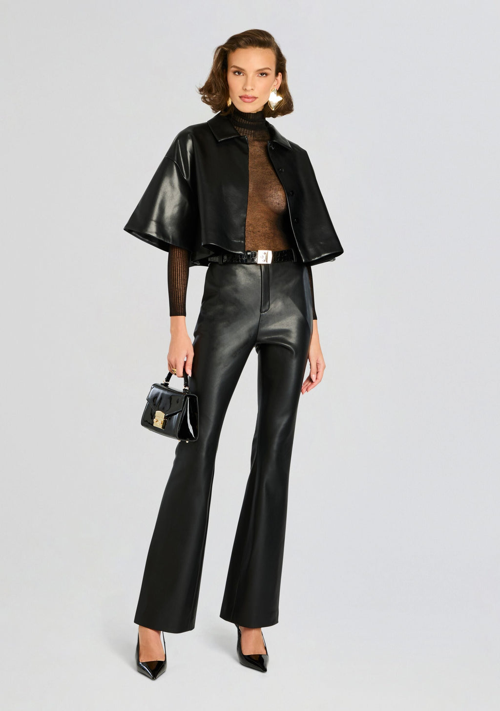 Adi Vegan Leather Cropped Jacket by SEROYA in Black, product image 5