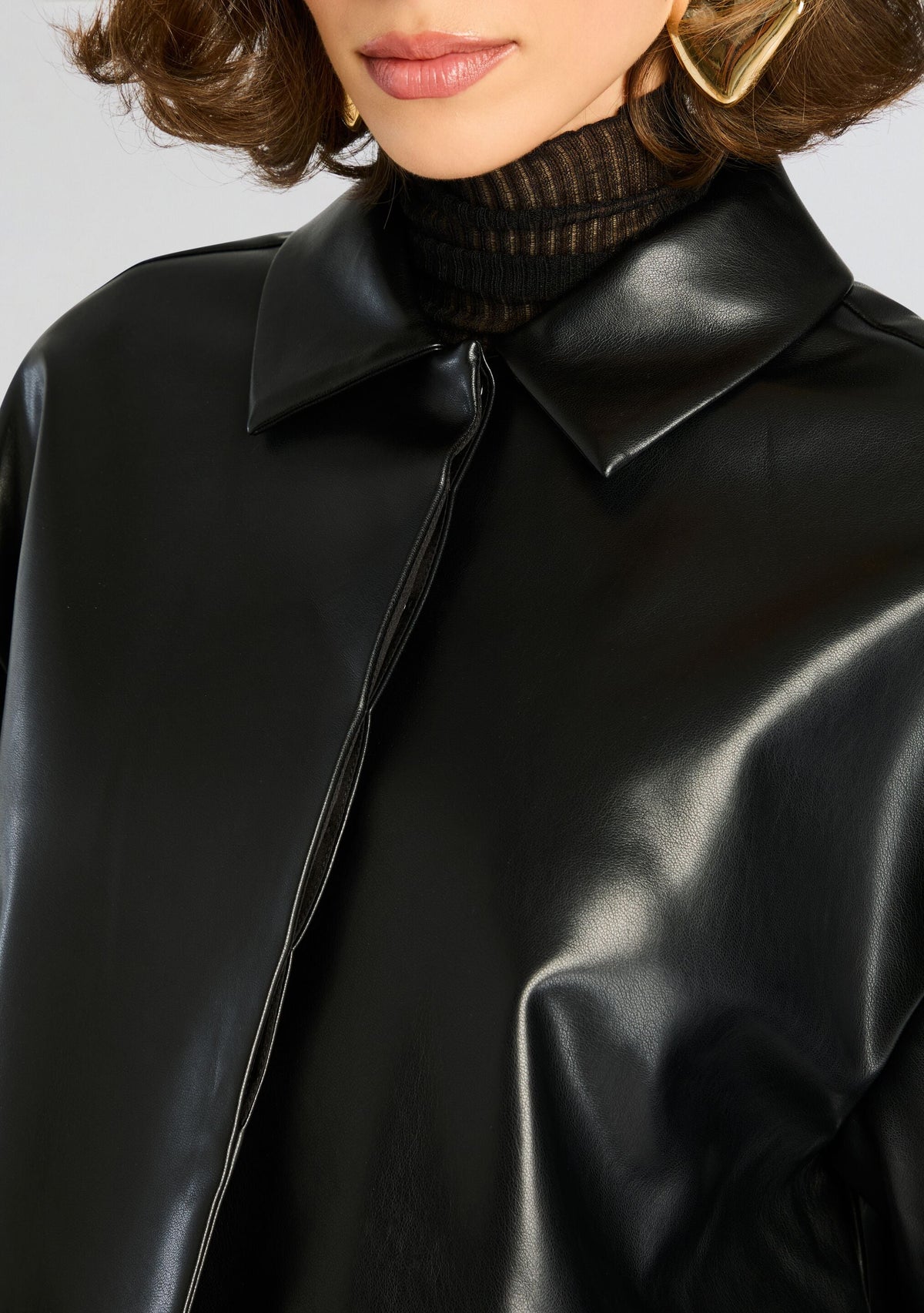 Adi Vegan Leather Cropped Jacket by SEROYA in Black, product image 2