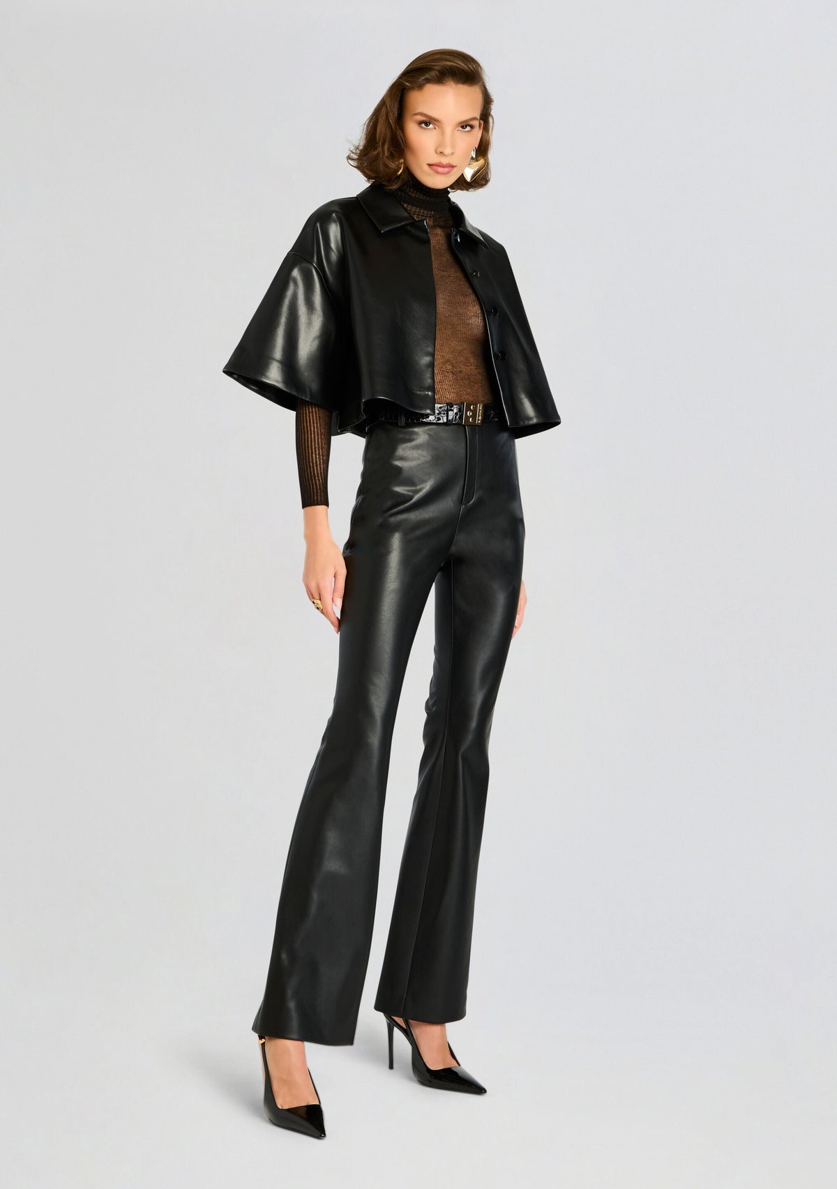 Adi Vegan Leather Cropped Jacket by SEROYA in Black, product image 3