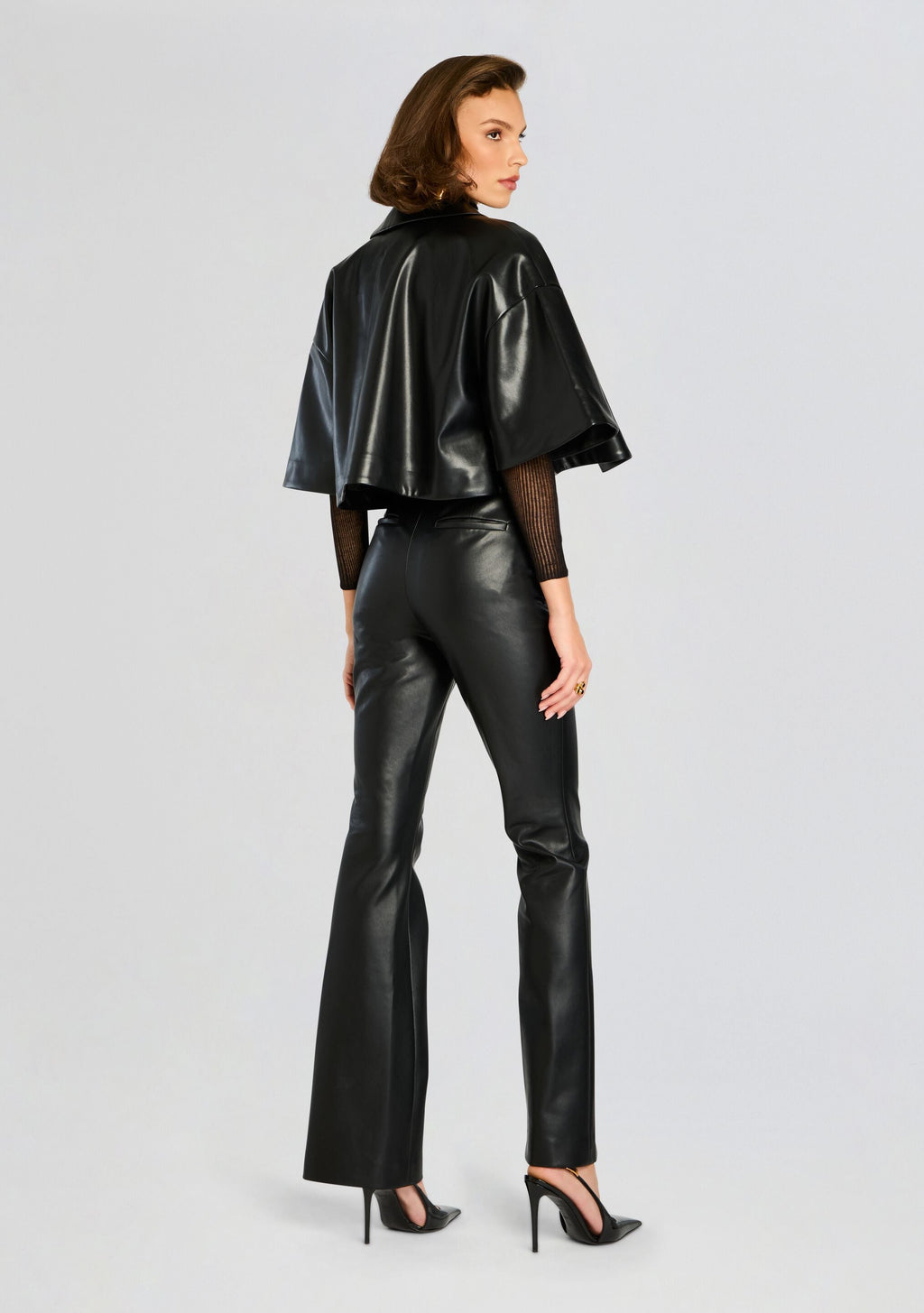 Adi Vegan Leather Cropped Jacket by SEROYA in Black, product image 4