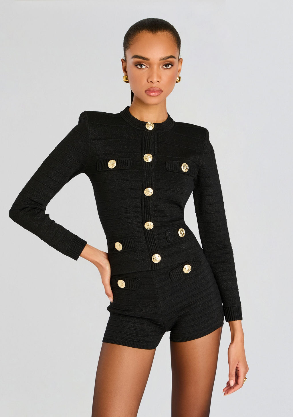 Calla Metallic Bandage Knit Top by retrofête in Metallic Black, product image 1