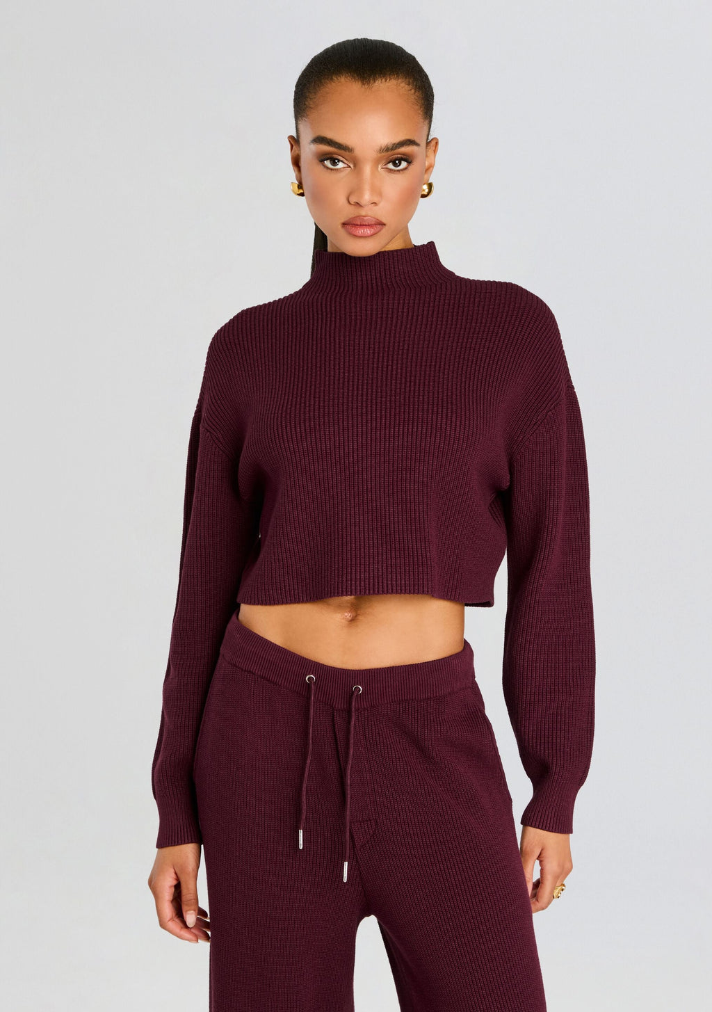 Carmen Mid Cropped Sweater by SEROYA in Merlot, product image 1