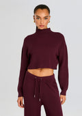 Carmen Mid Cropped Sweater by SEROYA in Merlot, product image 1