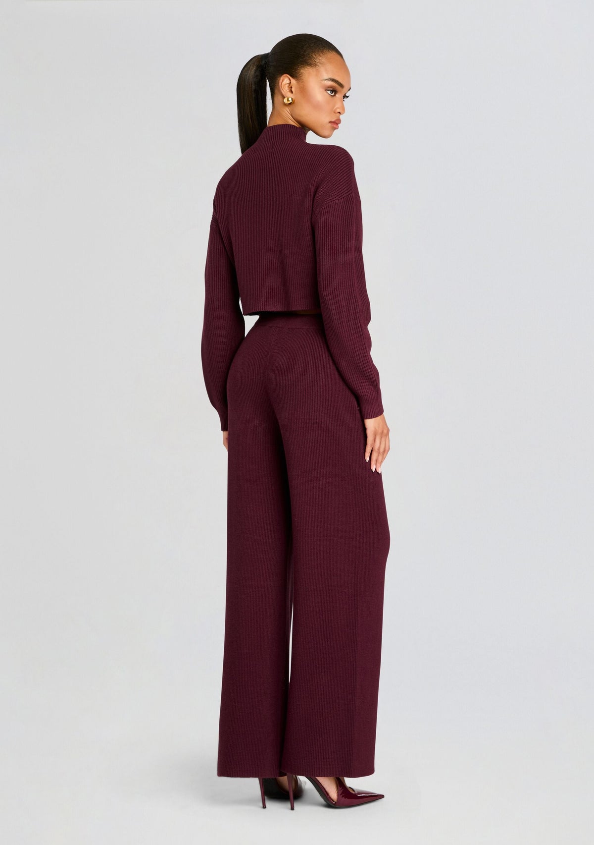 Carmen Mid Cropped Sweater by SEROYA in Merlot, product image 4
