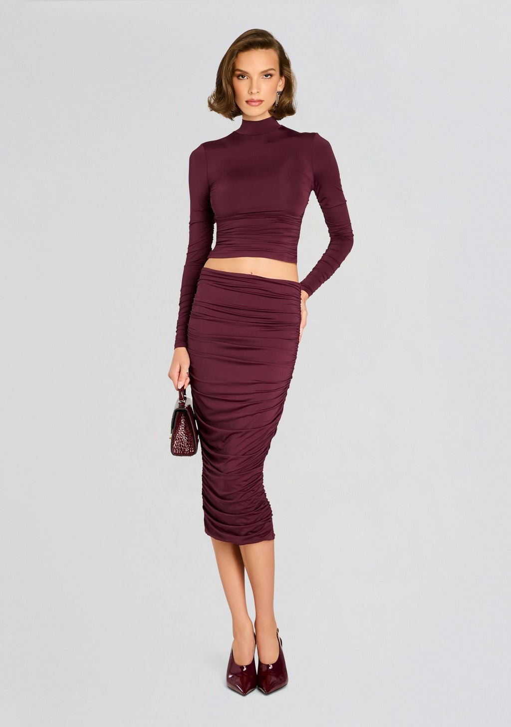 Dulcie Ruched Top by SEROYA in Merlot, product image 2
