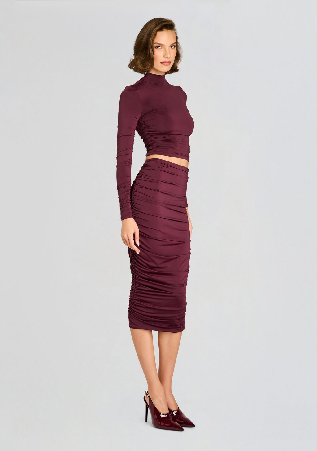 Dulcie Ruched Top by SEROYA in Merlot, product image 3