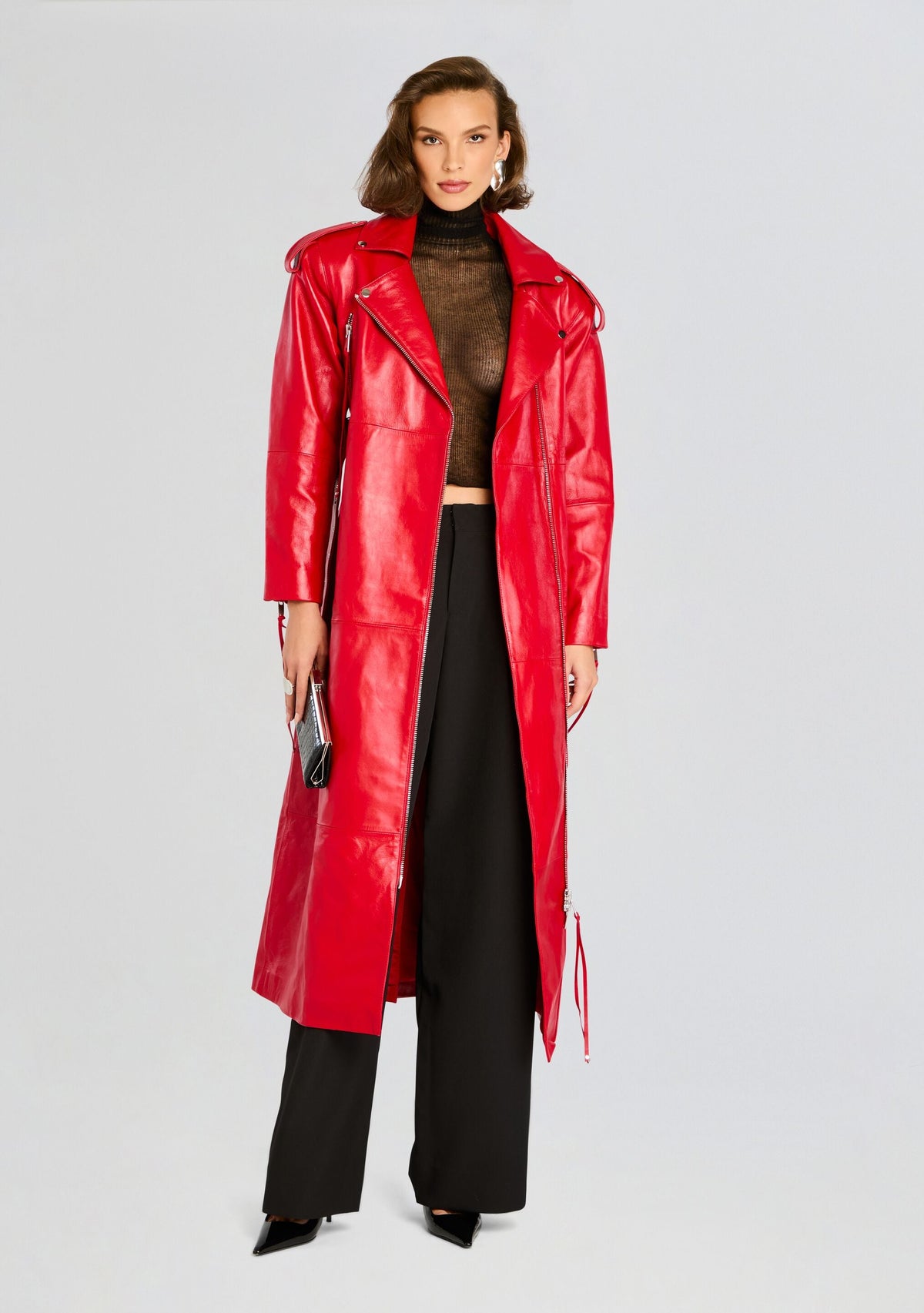 Knightley Leather Trench Coat by retrofête in Lipstick Red, product image 1