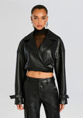 Koda Vegan Leather Cropped Trench by SEROYA in Black, product image 1