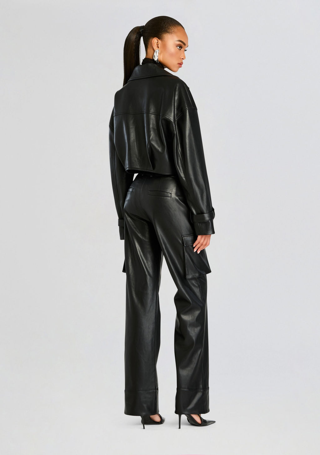 Fifer Vegan Leather Mid Rise Cargo Pant by SEROYA in Black, product image 5
