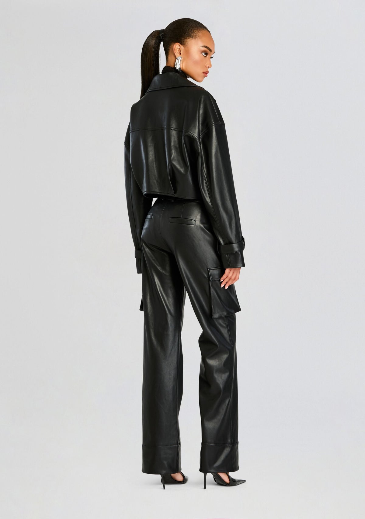 Fifer Vegan Leather Mid Rise Cargo Pant by SEROYA in Black, product image 5