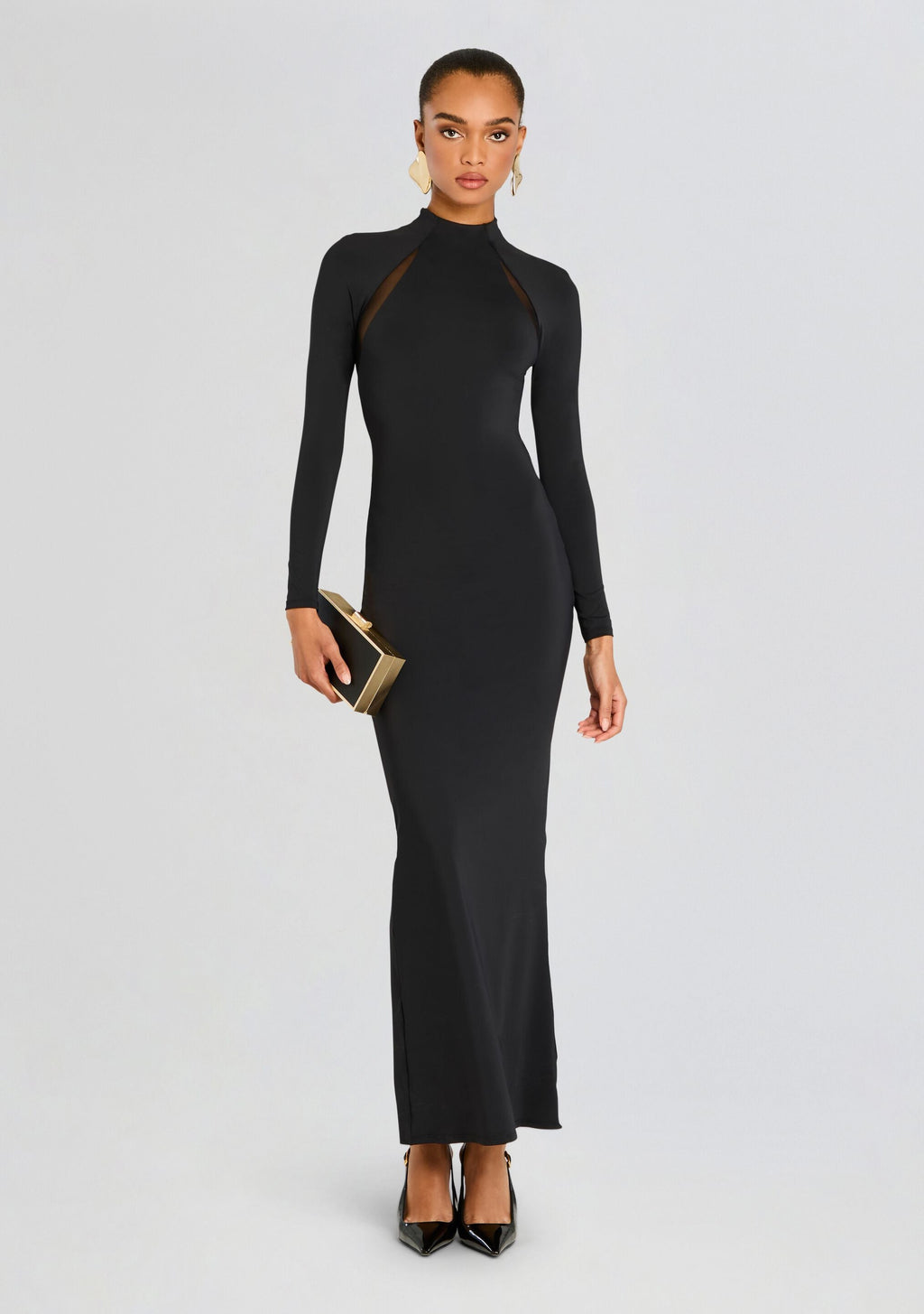 Krystal Maxi Dress with Mesh Paneling by SEROYA in Black, product image 1