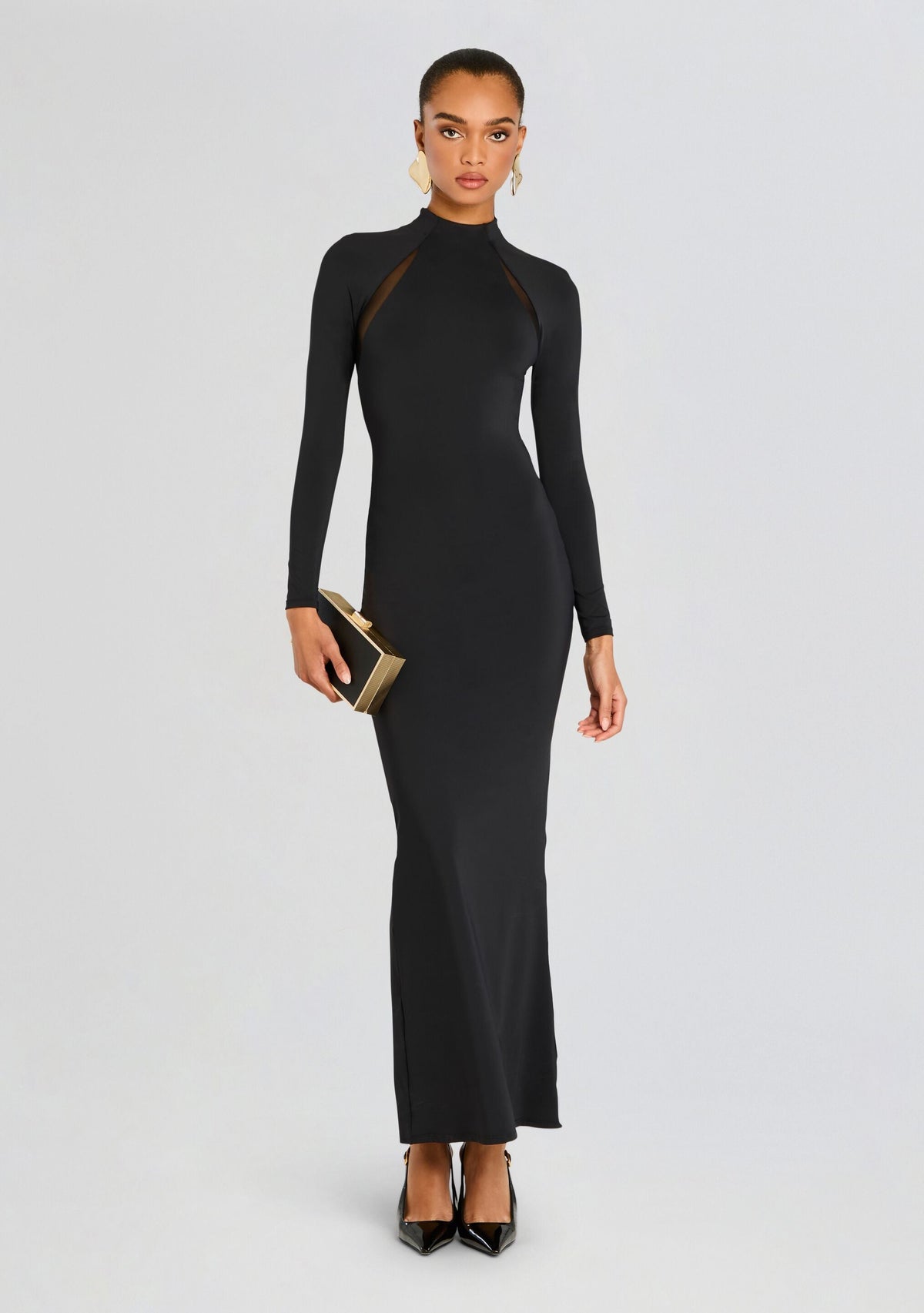 Krystal Maxi Dress with Mesh Paneling by SEROYA in Black, product image 1