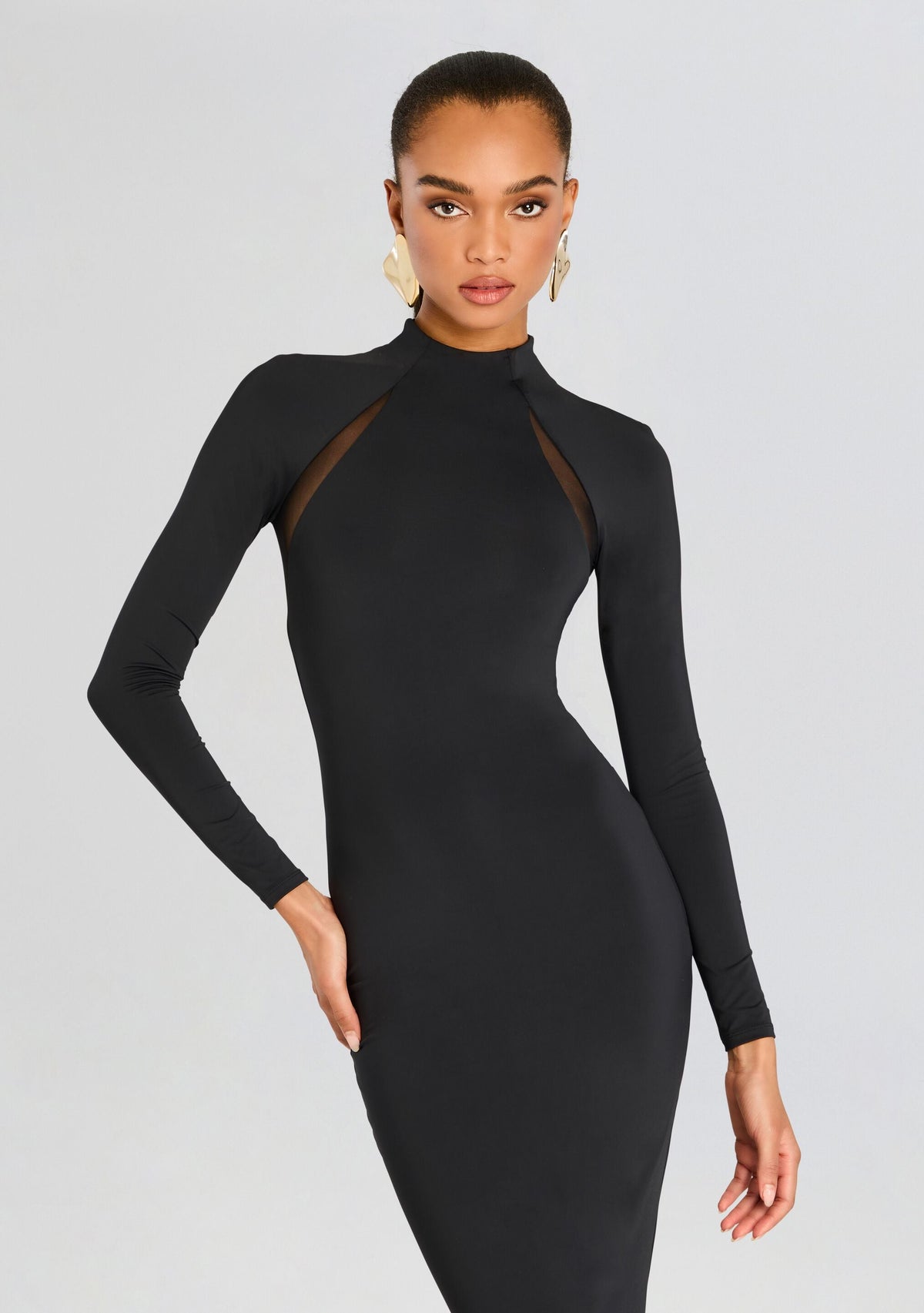 Krystal Maxi Dress with Mesh Paneling by SEROYA in Black, product image 5