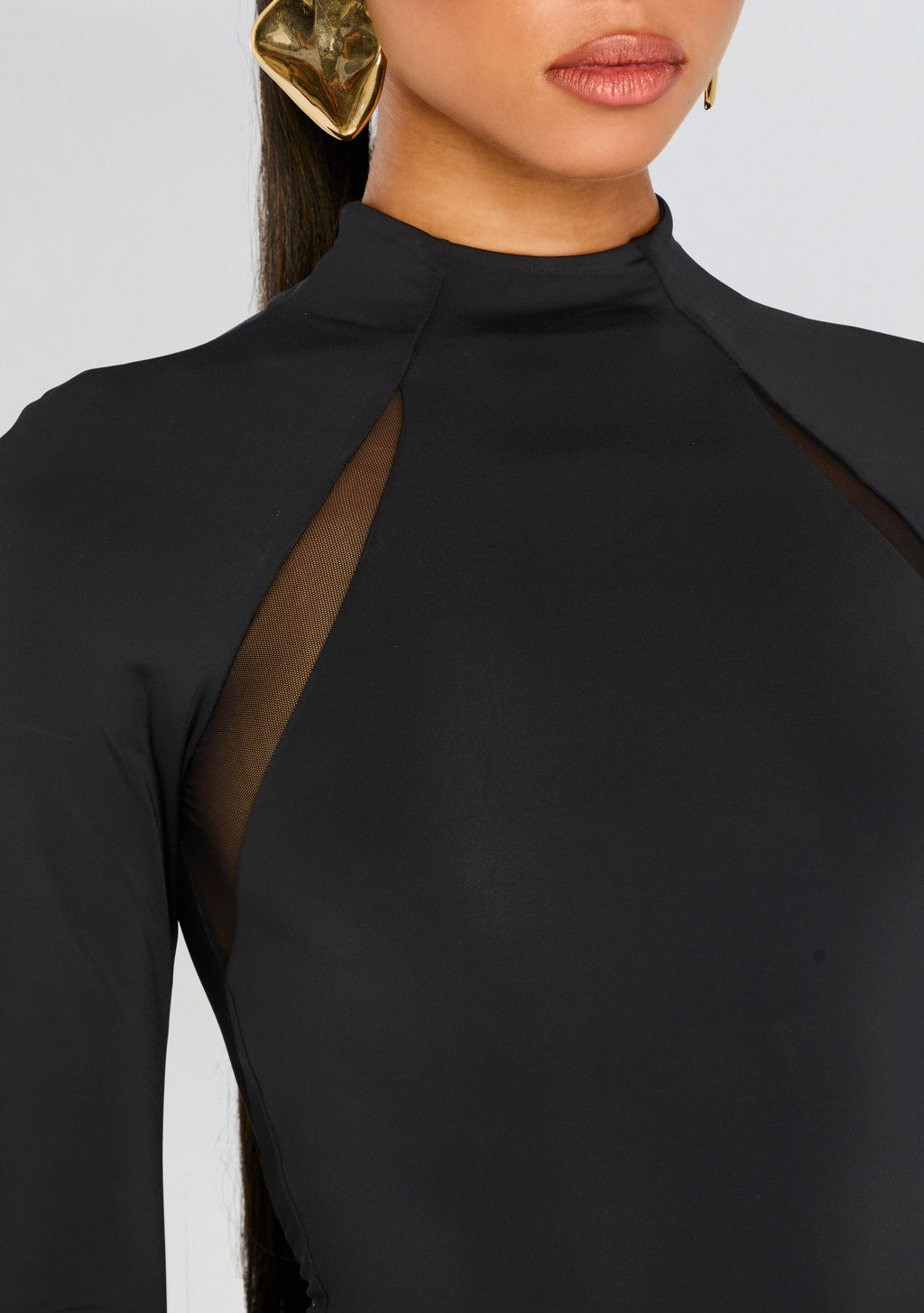 Krystal Maxi Dress with Mesh Paneling by SEROYA in Black, product image 4
