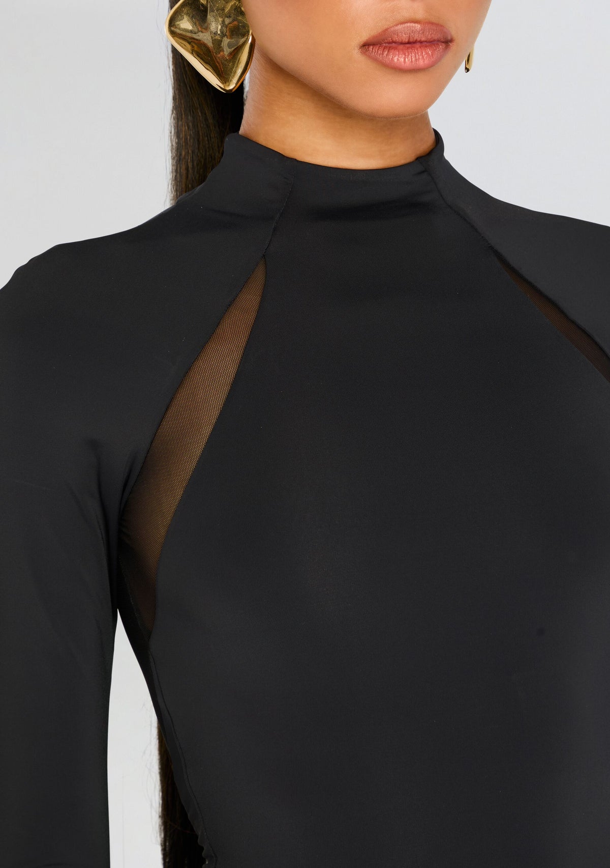 Krystal Maxi Dress with Mesh Paneling by SEROYA in Black, product image 4