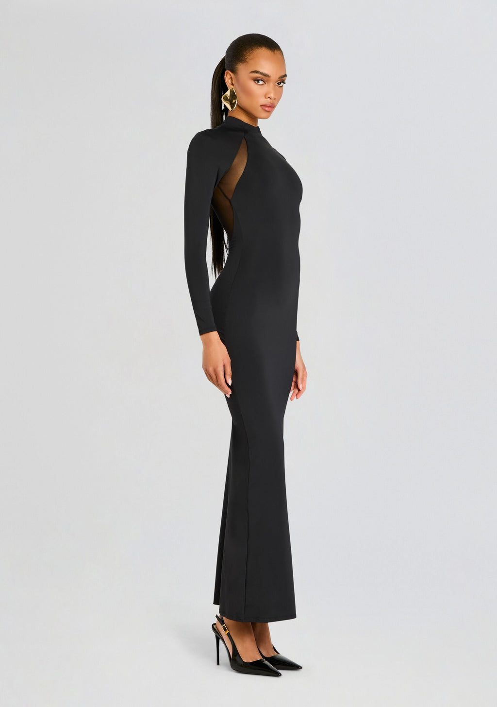 Krystal Maxi Dress with Mesh Paneling by SEROYA in Black, product image 3