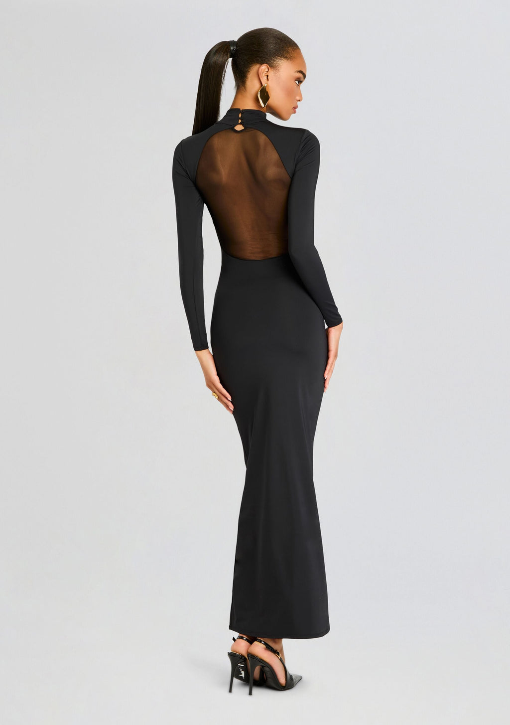 Krystal Maxi Dress with Mesh Paneling by SEROYA in Black, product image 2
