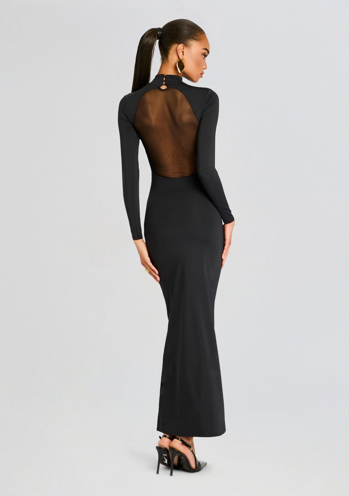 Krystal Maxi Dress with Mesh Paneling by SEROYA in Black, product image 2