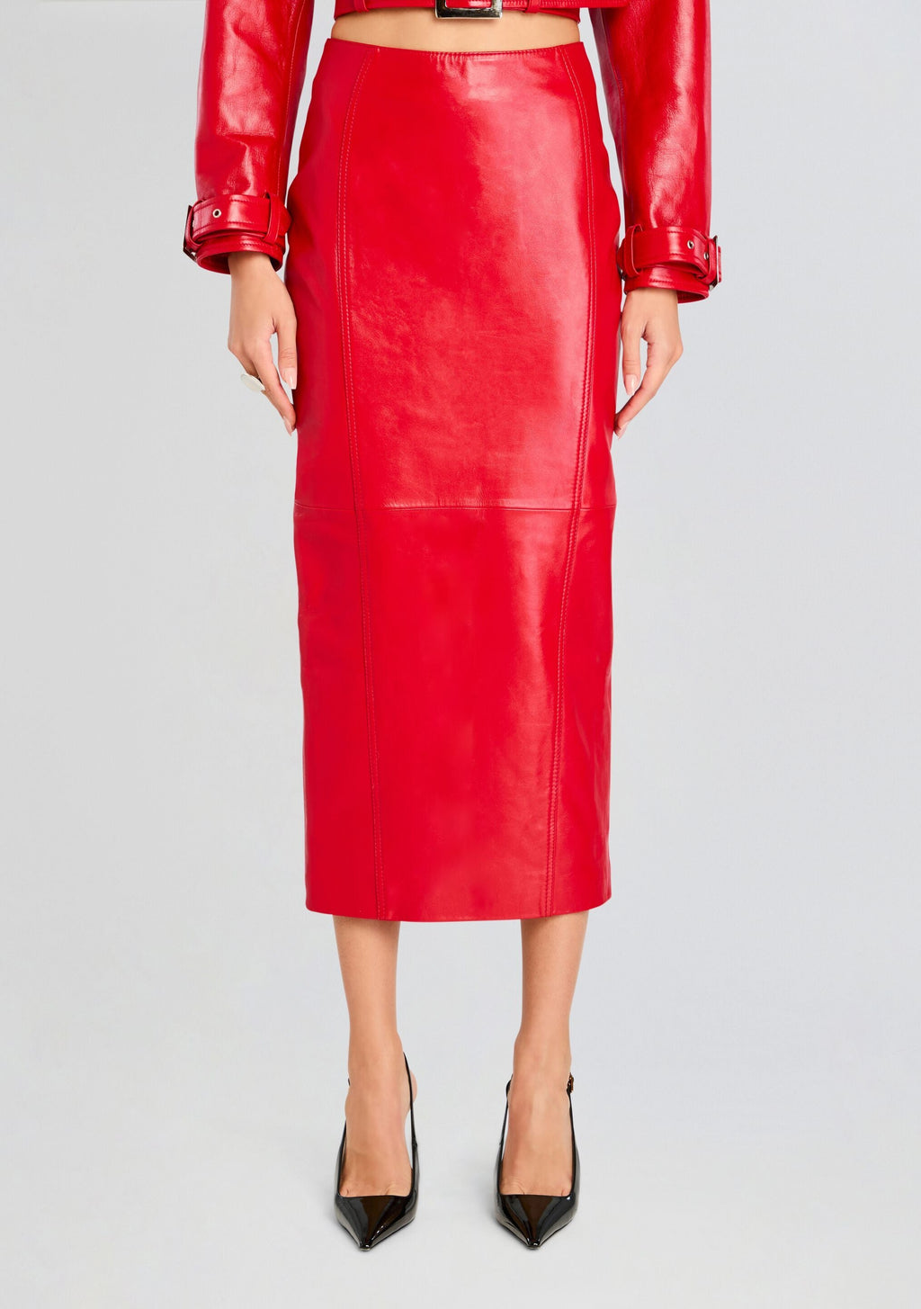 Lonny Leather Skirt by retrofête in Lipstick Red, product image 1