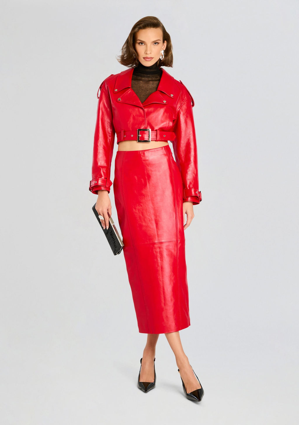 Lonny Leather Skirt by retrofête in Lipstick Red, product image 6