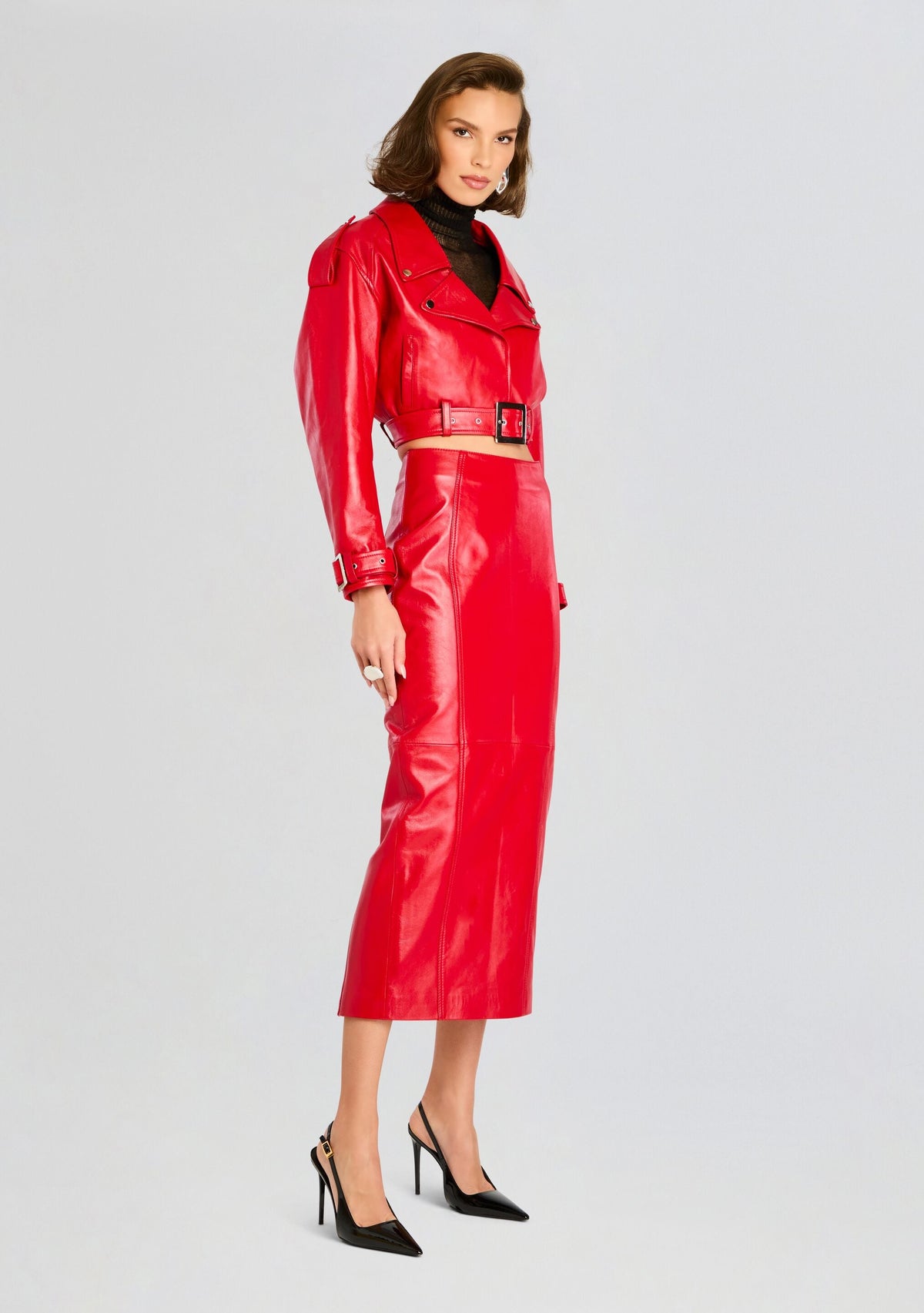 Lonny Leather Skirt by retrofête in Lipstick Red, product image 4