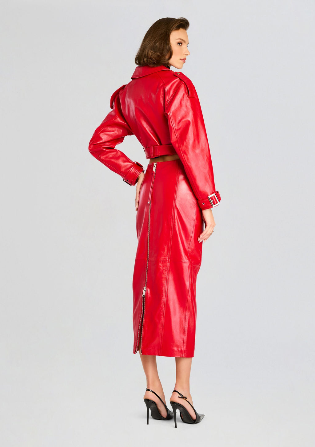 Victoria Leather Jacket by retrofête in Lipstick Red, product image 5