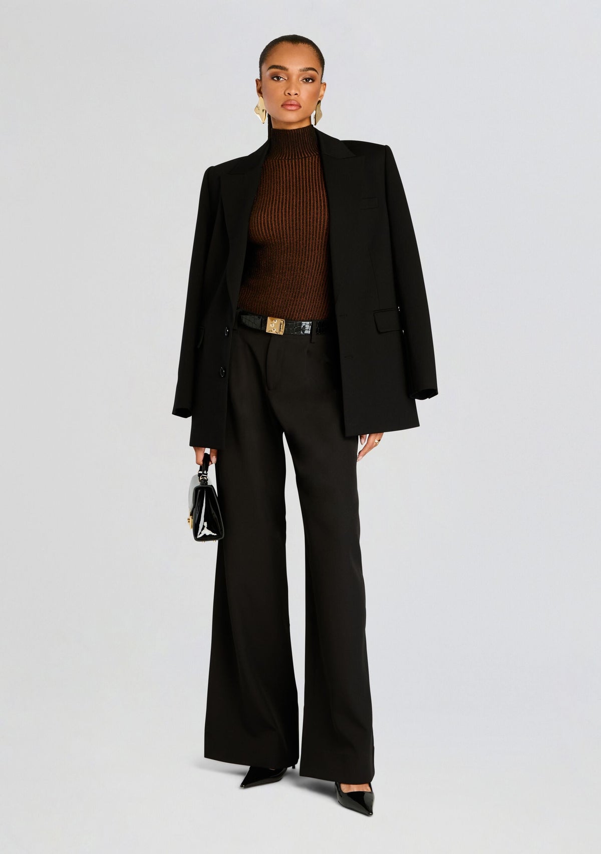 Marina Rib Knit Bodysuit by SEROYA in Camel/Black, product image 5