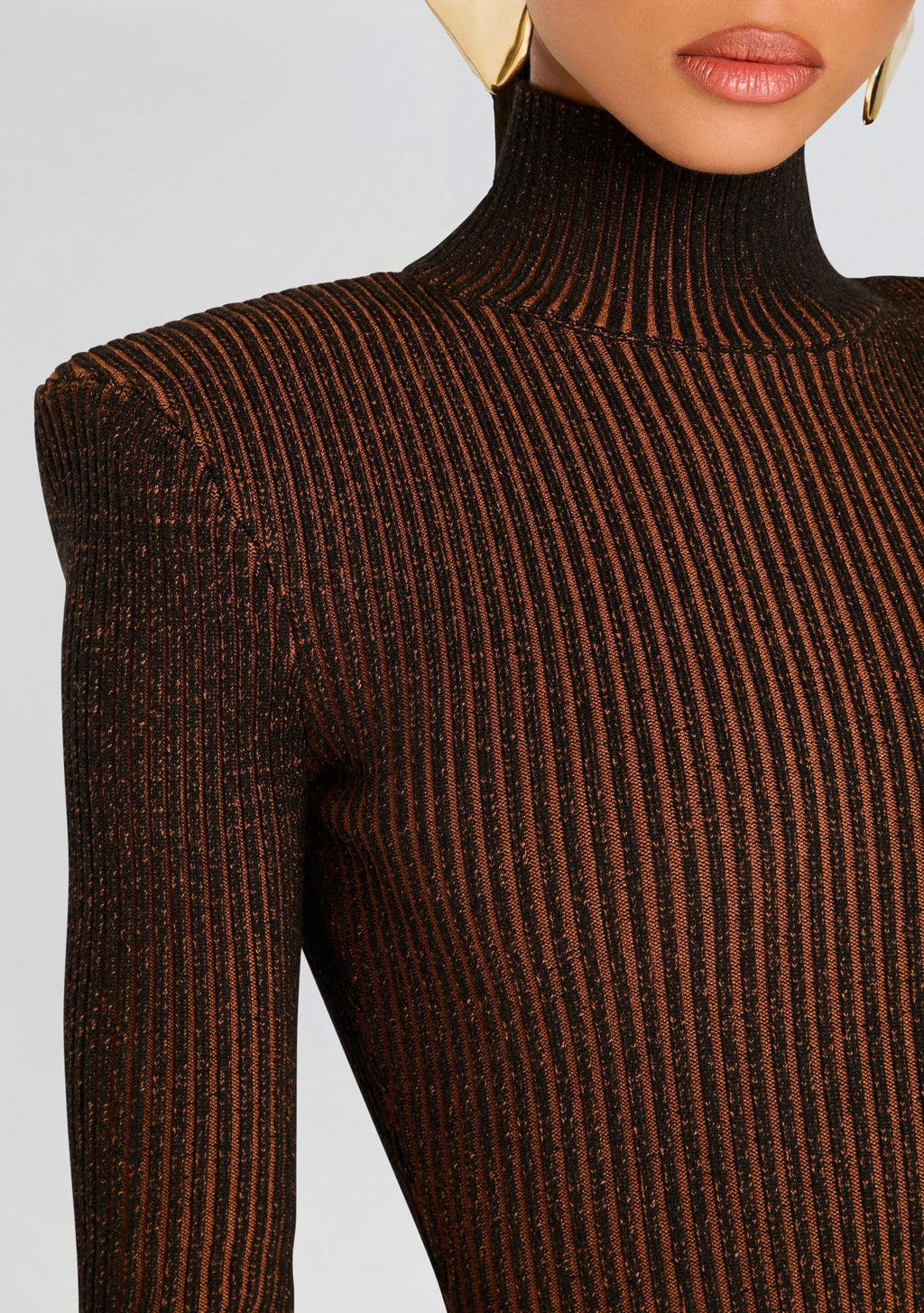Marina Rib Knit Bodysuit by SEROYA in Camel/Black, product image 2