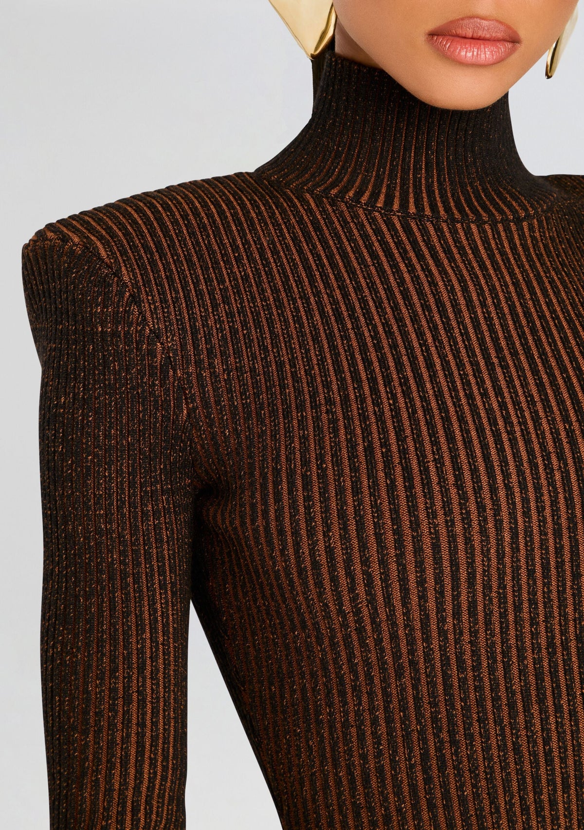Marina Rib Knit Bodysuit by SEROYA in Camel/Black, product image 2
