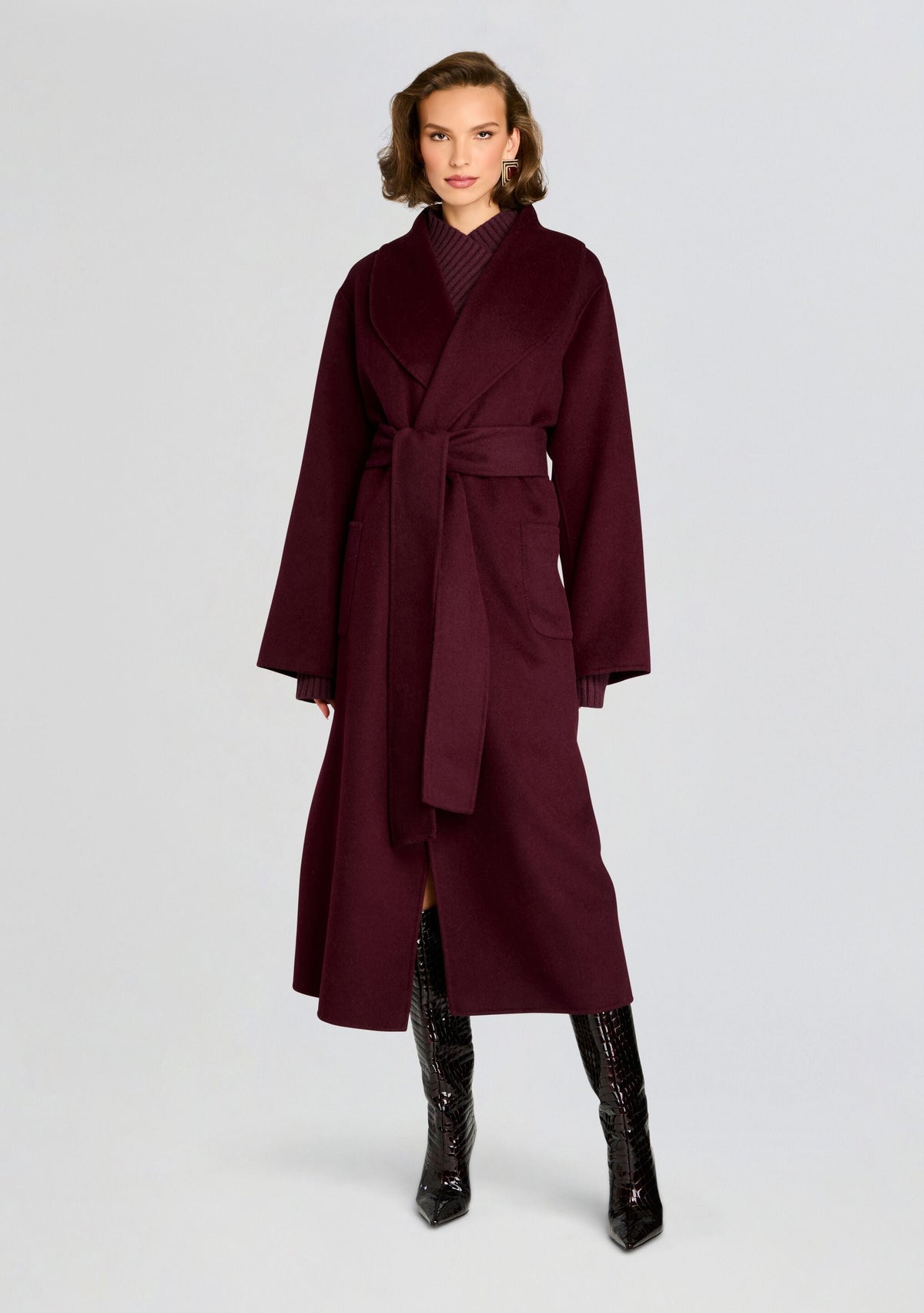 Mavis Wool Coat by SEROYA in Merlot, product image 6