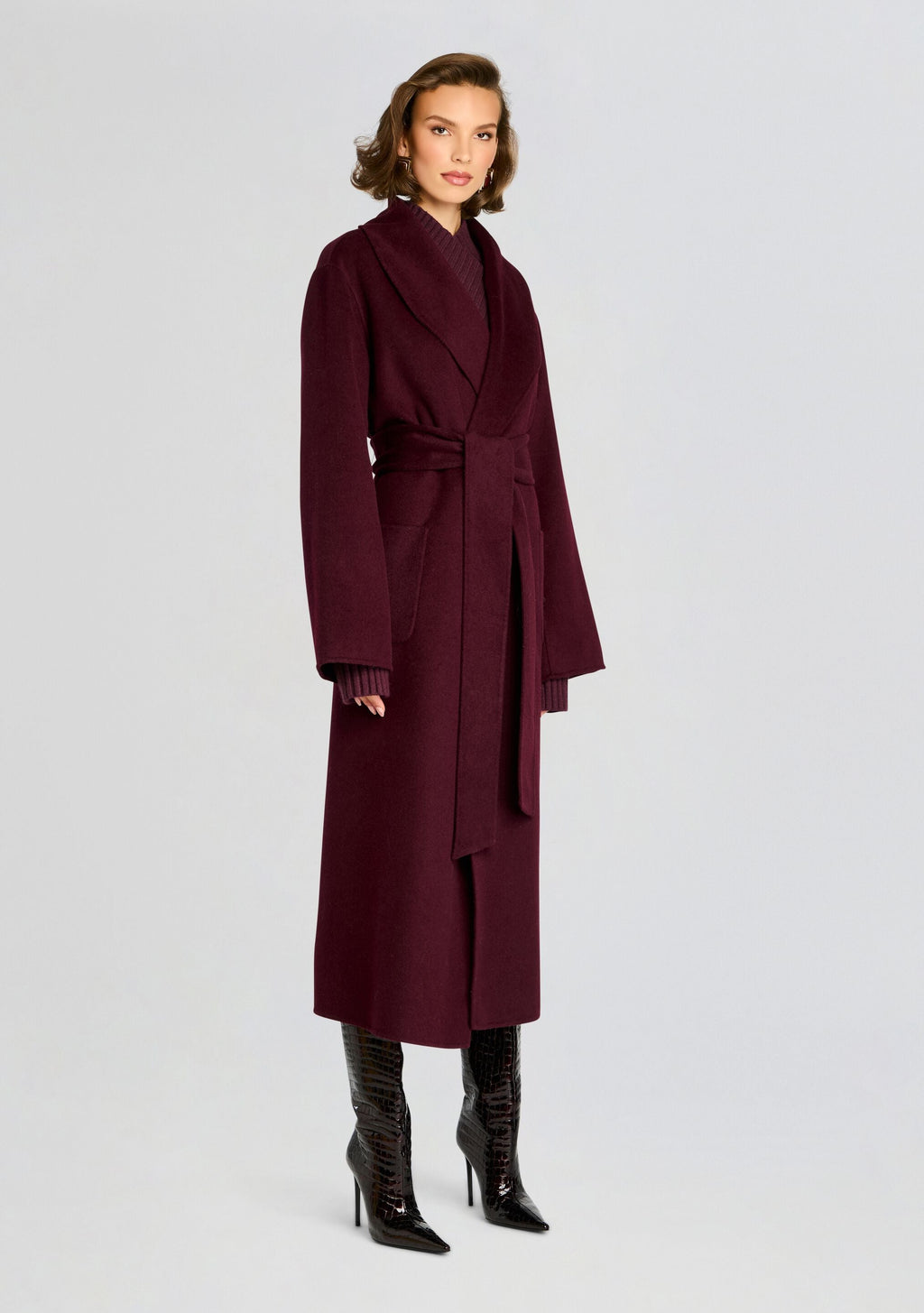 Mavis Wool Coat by SEROYA in Merlot, product image 3