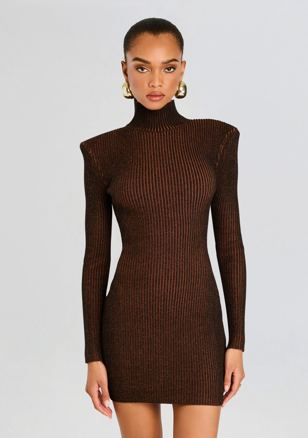 Moda Rib Knit Mini Dress by SEROYA in Camel/Black, product image 5