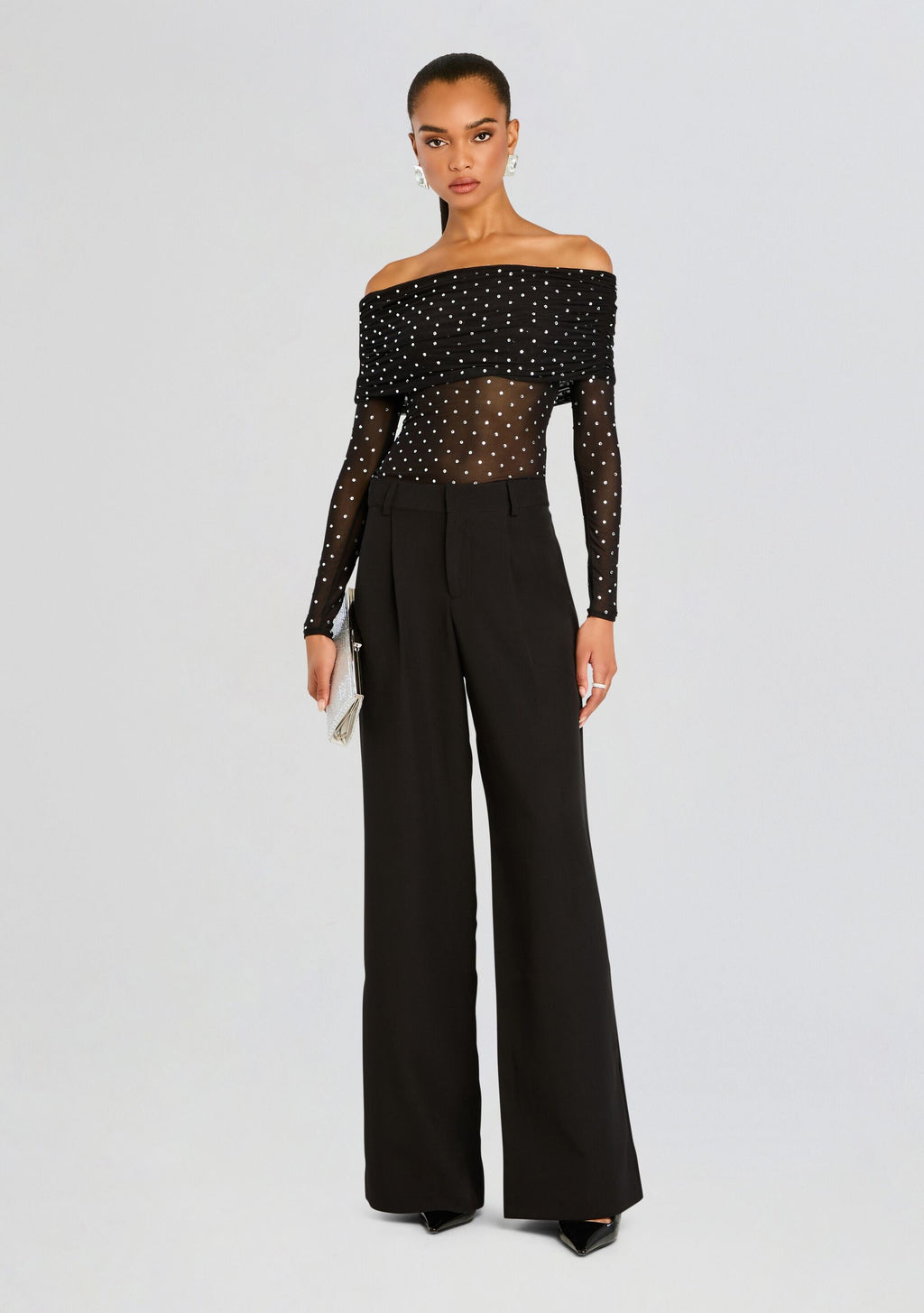 Oriana Embellished Mesh Top by retrofête in Black/Silver, product image 6