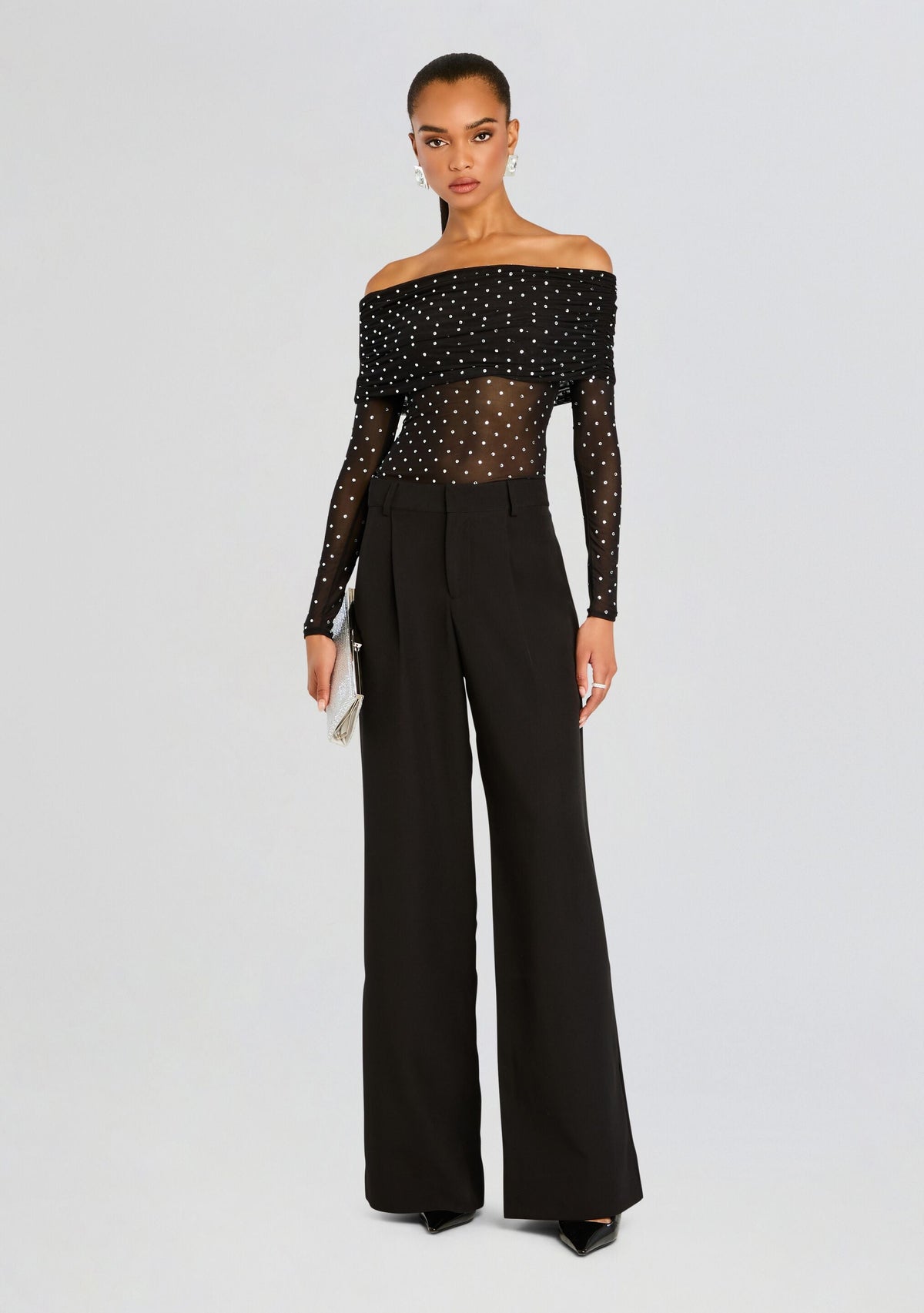 Oriana Embellished Mesh Top by retrofête in Black/Silver, product image 6