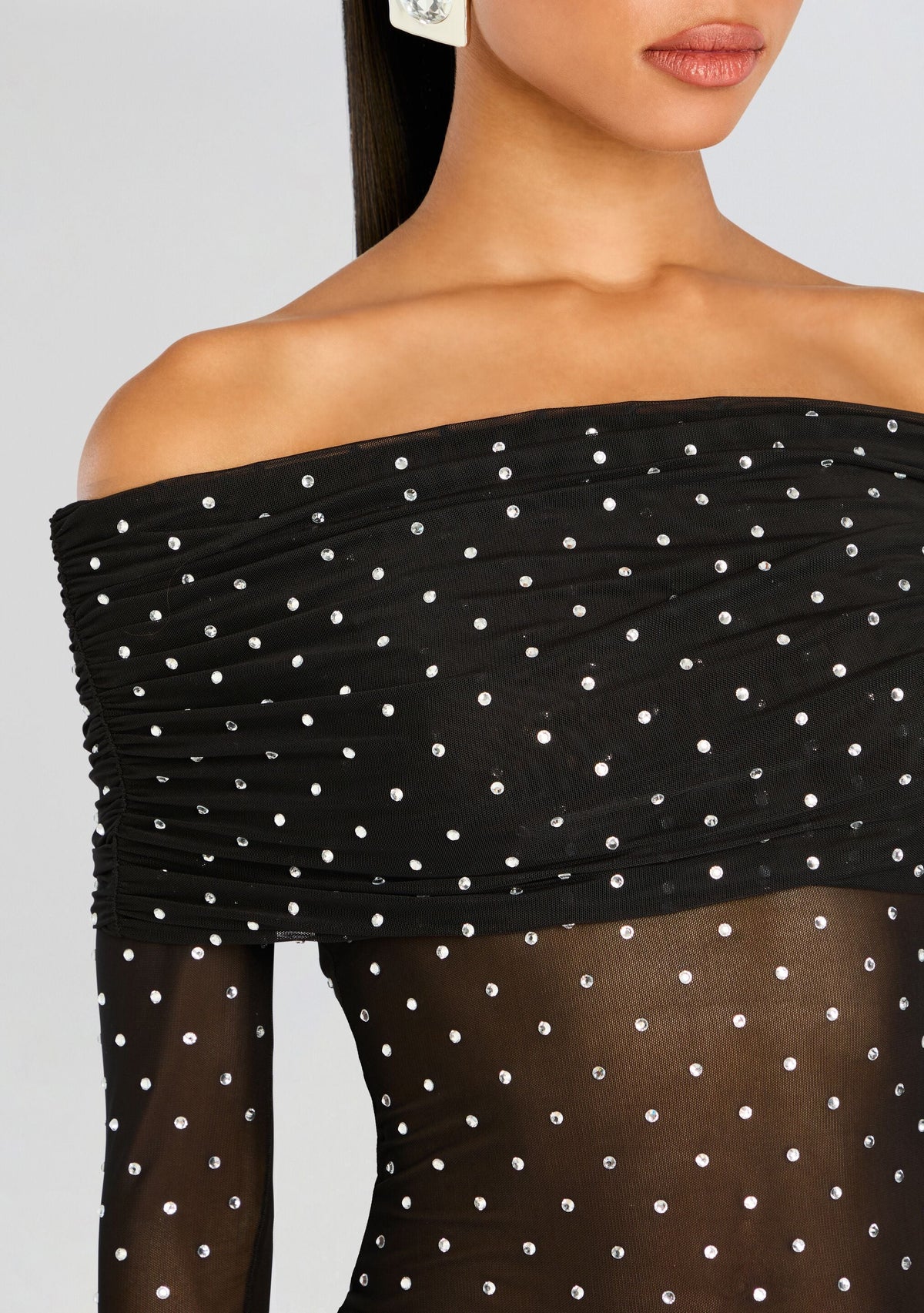 Oriana Embellished Mesh Top by retrofête in Black/Silver, product image 3