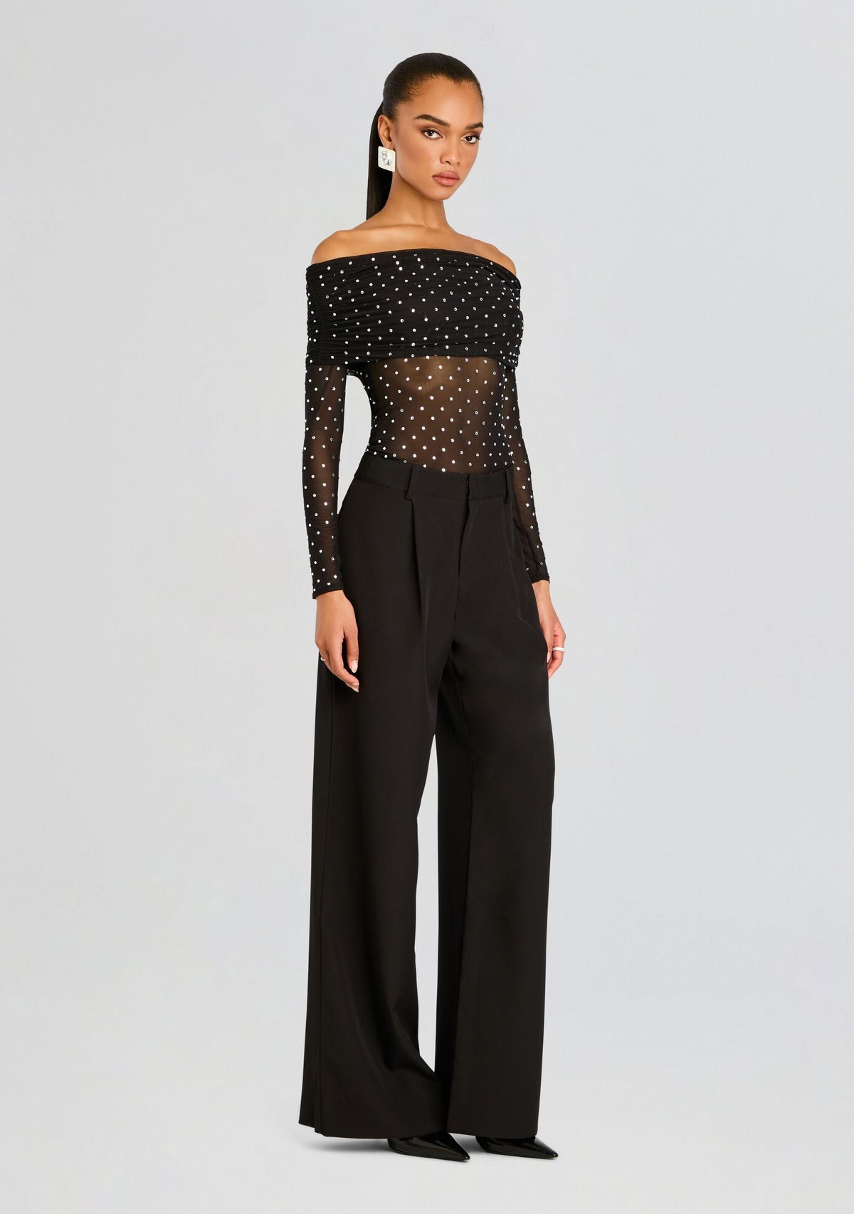 Oriana Embellished Mesh Top by retrofête in Black/Silver, product image 4