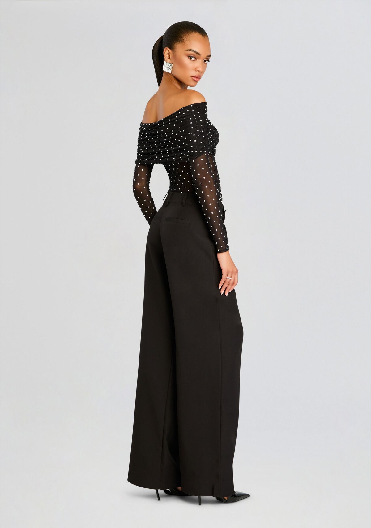 Oriana Embellished Mesh Top by retrofête in Black/Silver, product image 5