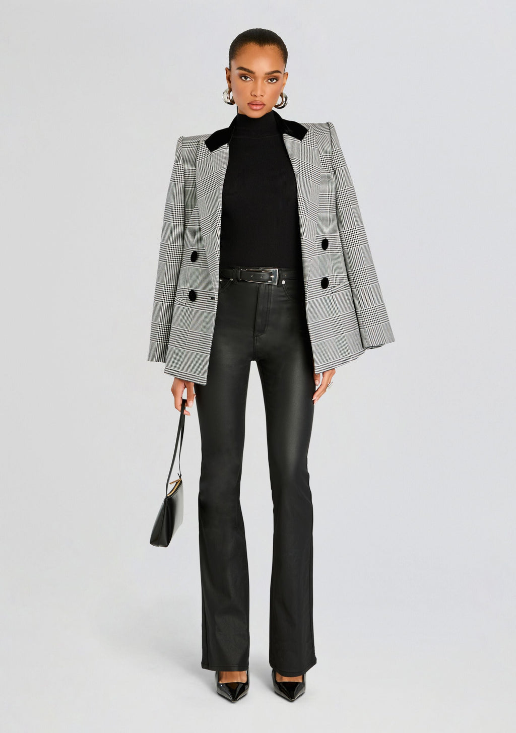 Presely High Rise Flare Jean by SEROYA in Coated Black, product image 6