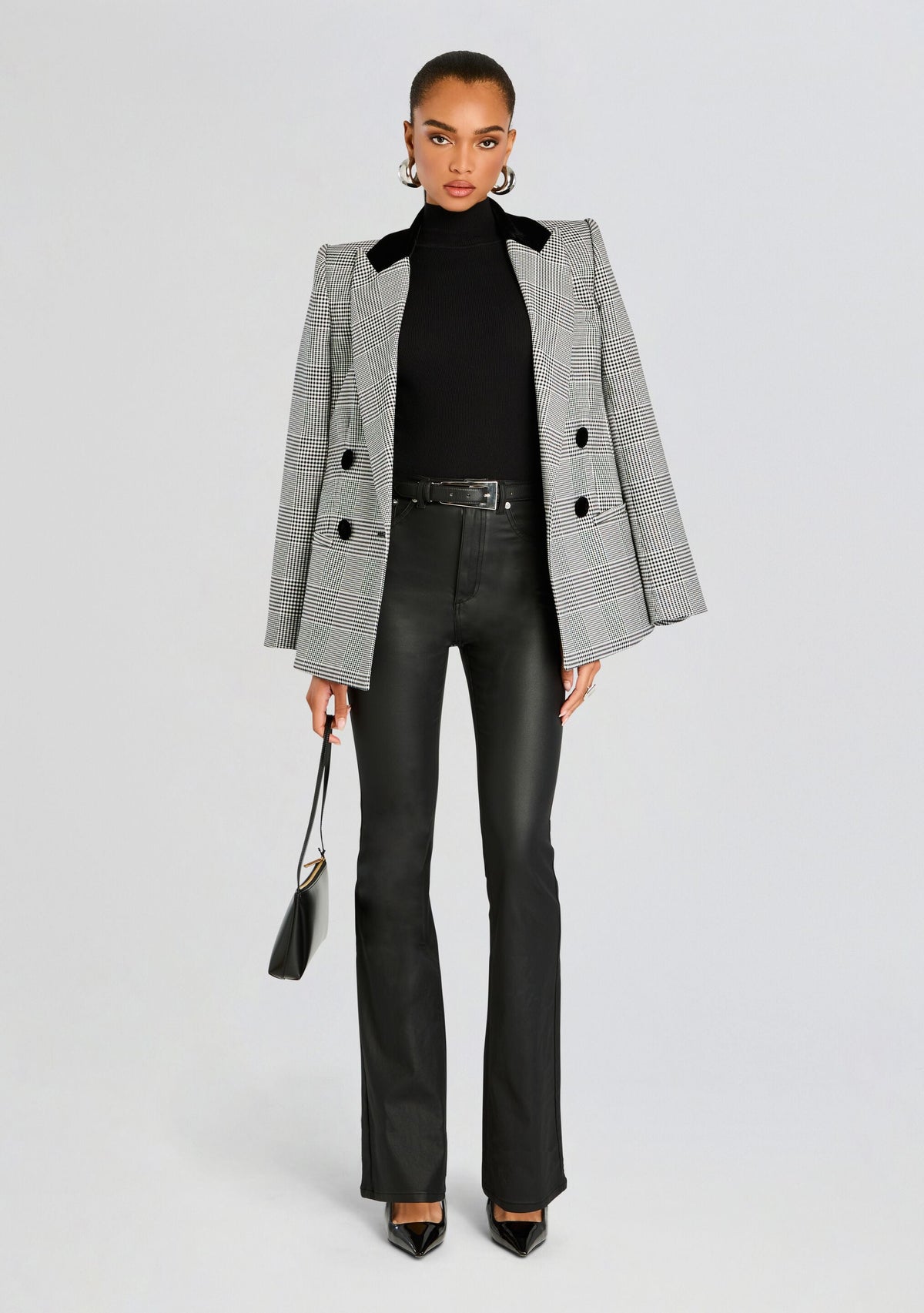 Presely High Rise Flare Jean by SEROYA in Coated Black, product image 6