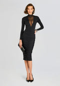 Priyanka Mesh V-Cut Midi Dress by SEROYA in Black, product image 1