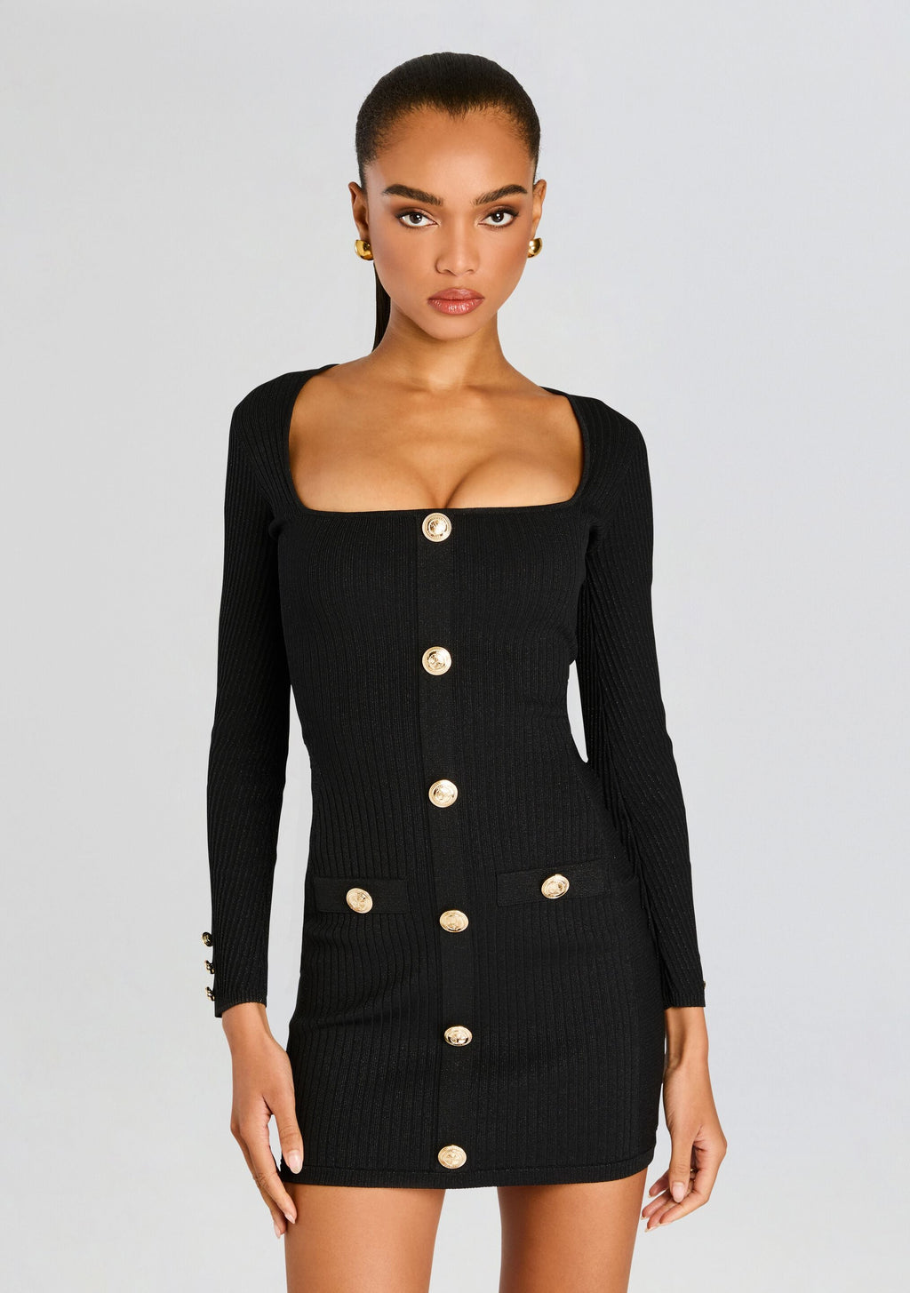 Thea Metallic Rib Knit Dress by retrofête in Metallic Black, product image 5