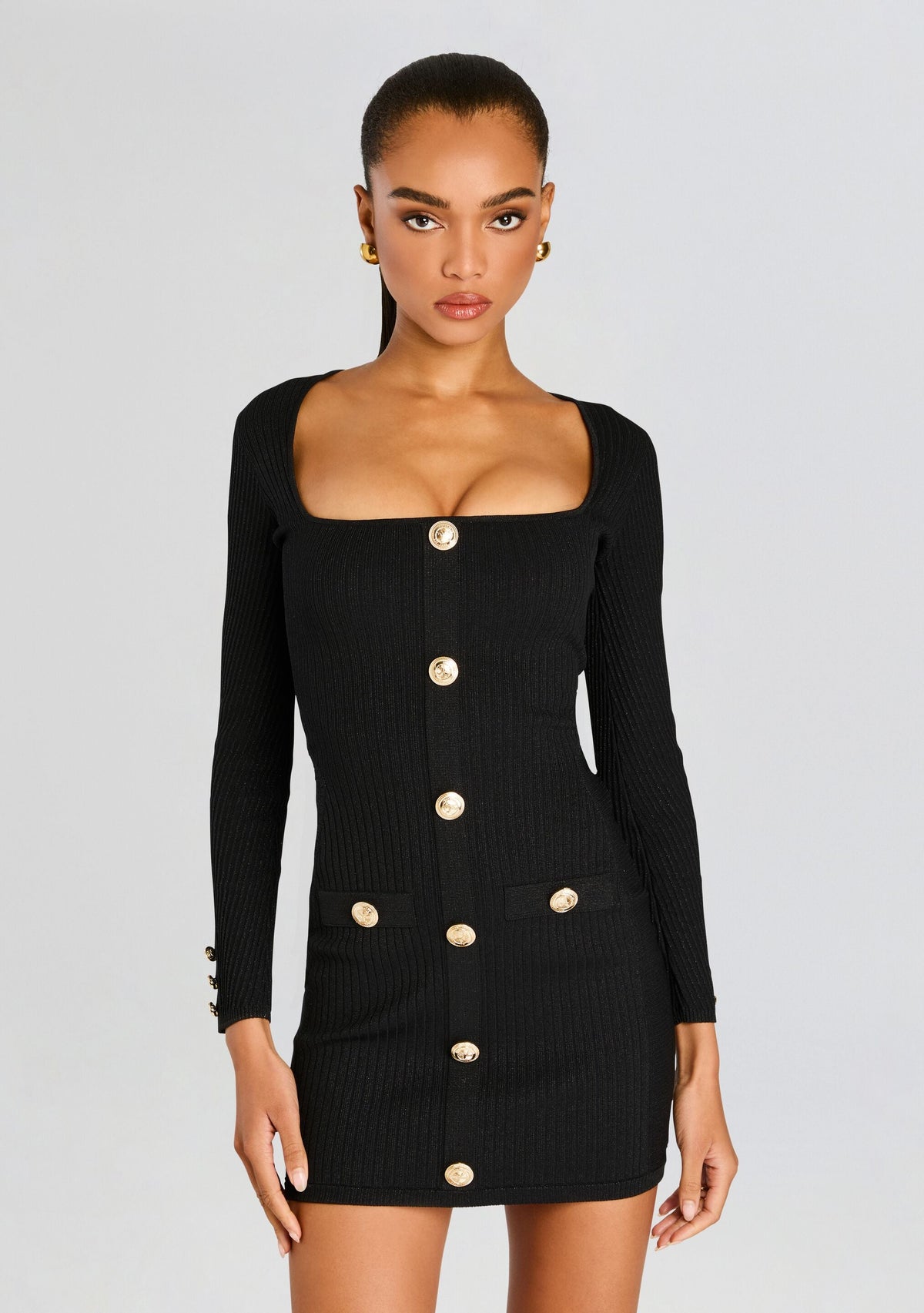 Thea Metallic Rib Knit Dress by retrofête in Metallic Black, product image 5