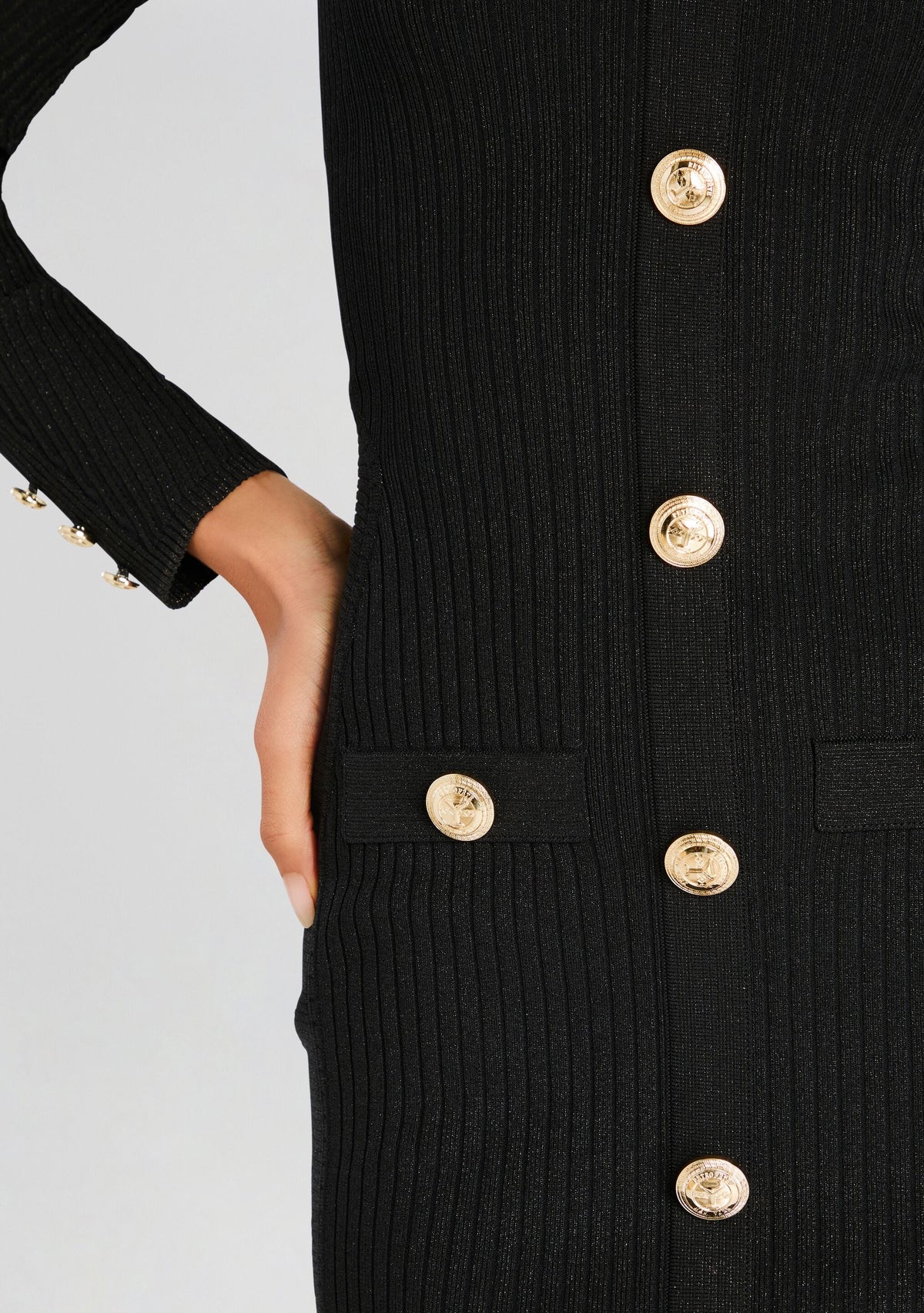 Thea Metallic Rib Knit Dress by retrofête in Metallic Black, product image 2