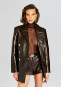 Tilda Leather Blazer Jacket by retrofête in Dark Brown, product image 1