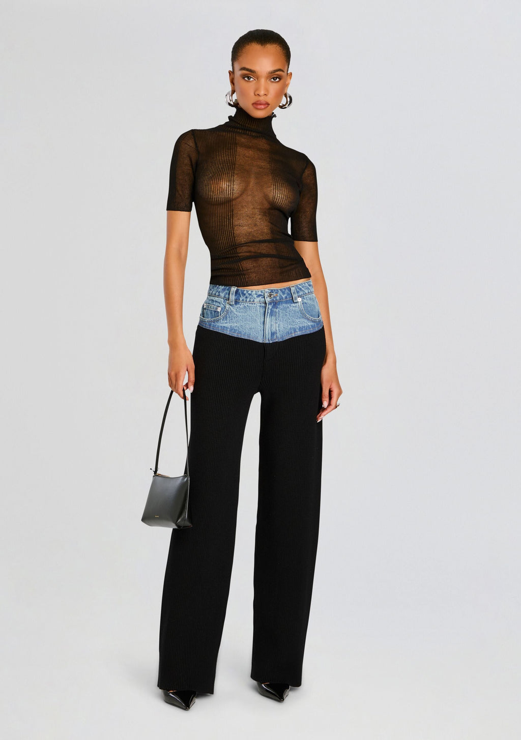 Chani Knit Denim Pant by SEROYA in Black/River, product image 5