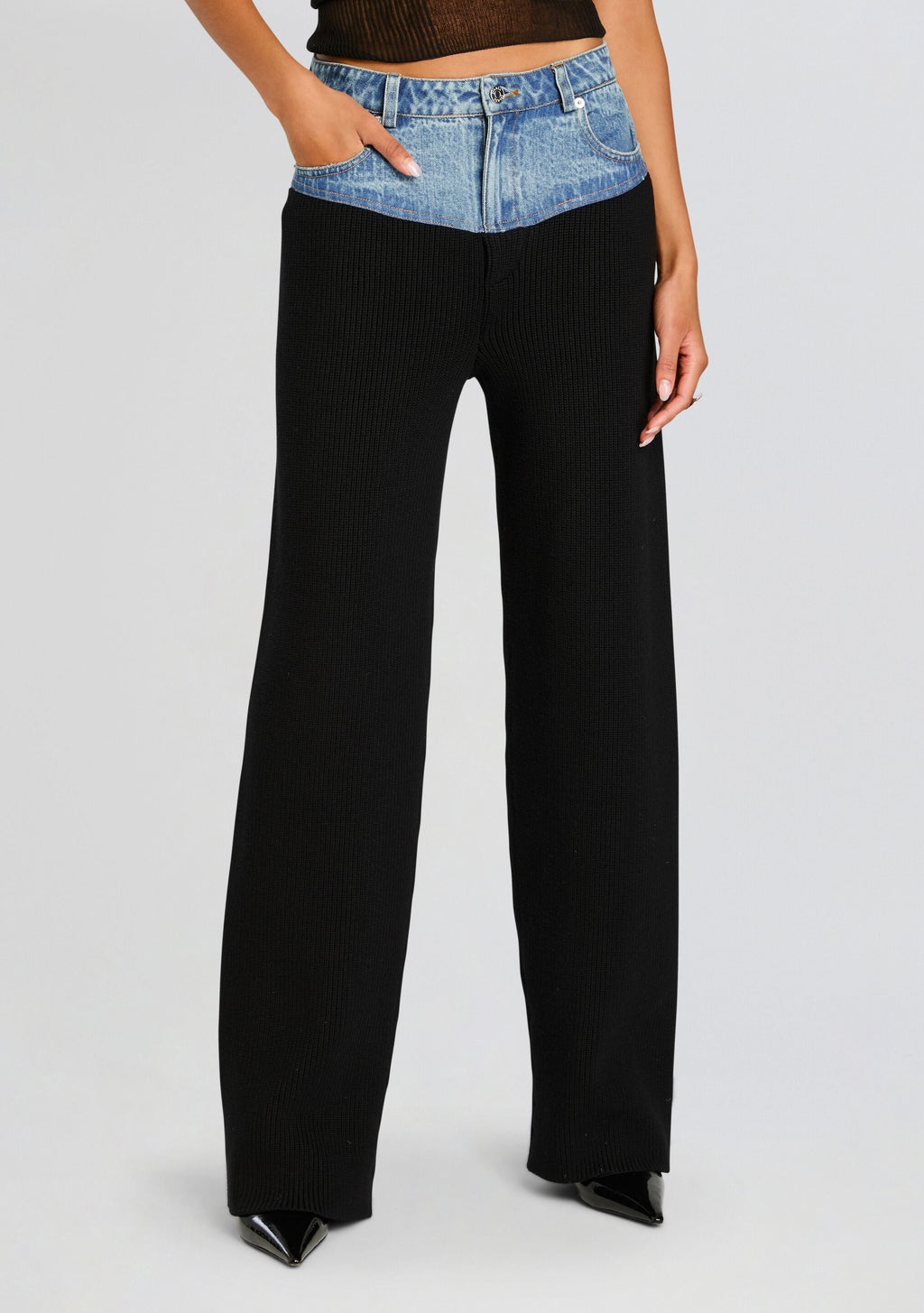 Chani Knit Denim Pant by SEROYA in Black/River, product image 1