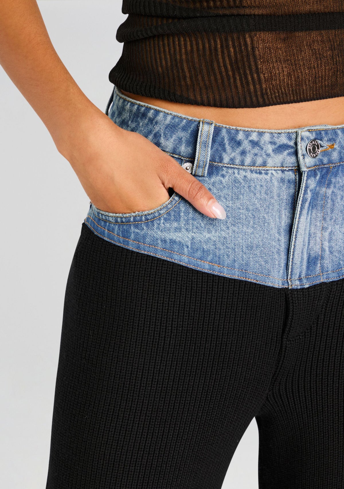 Chani Knit Denim Pant by SEROYA in Black/River, product image 2